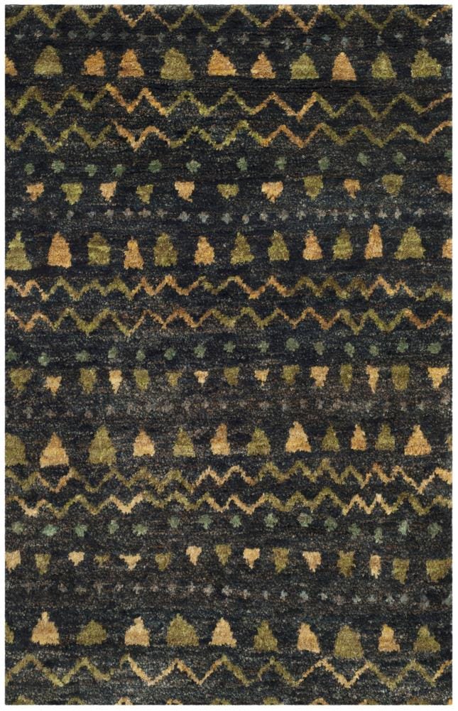 Hand-Knotted Black and Gold Bohemian Jute Area Rug, 4' x 6'
