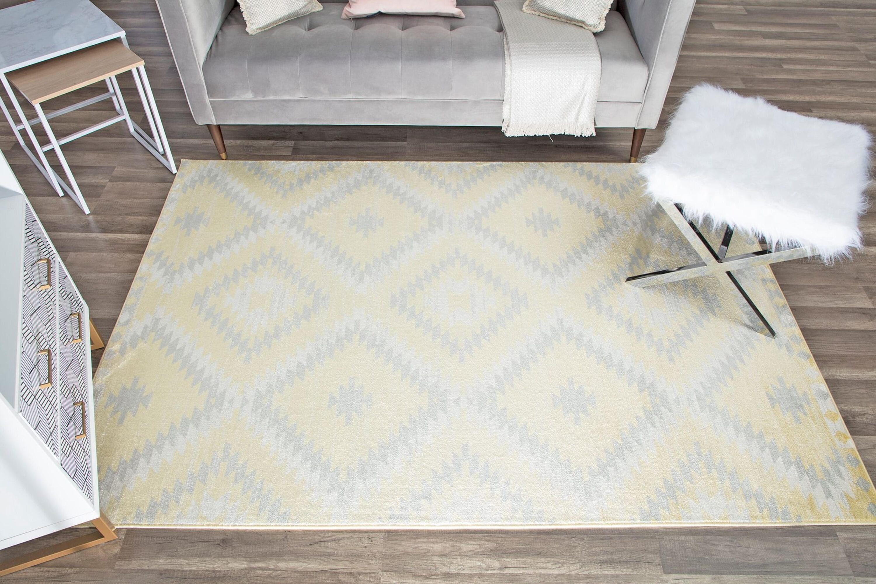 Sunflower Yellow and Gray Synthetic Area Rug, 2' x 4'