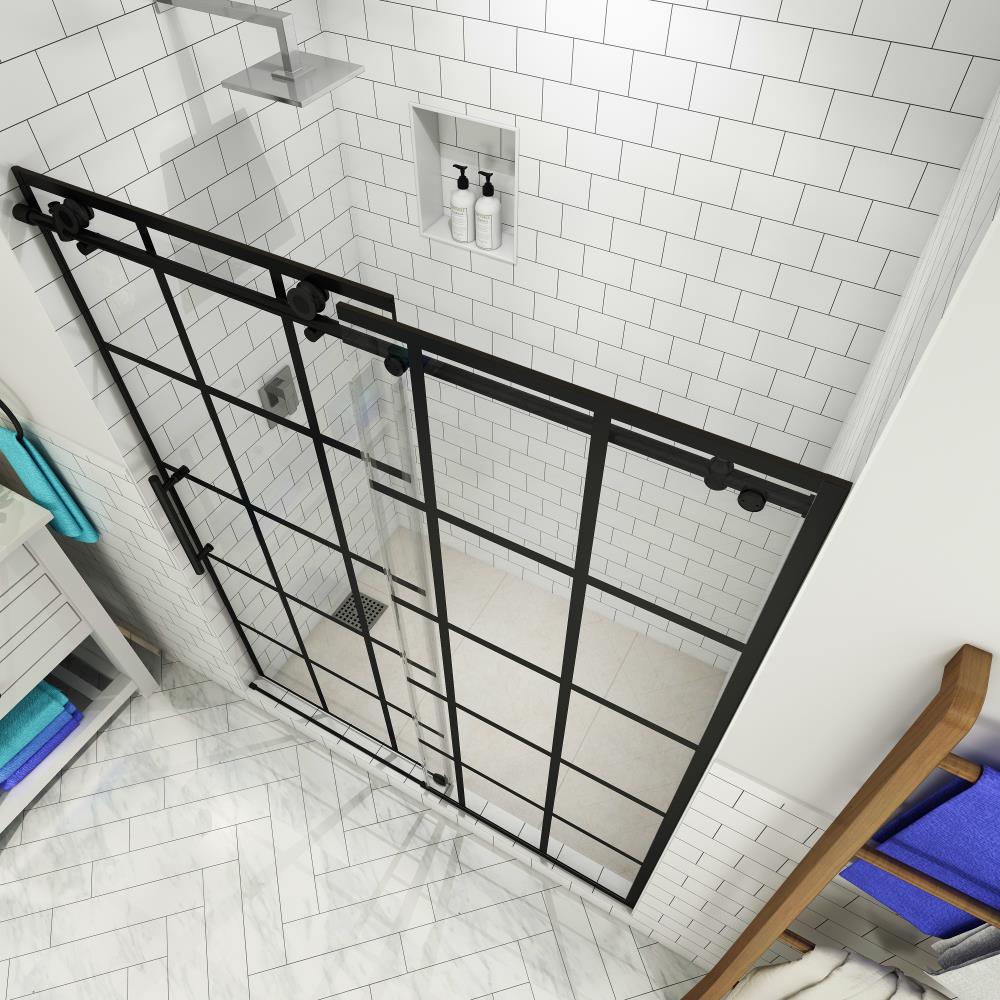 Aston Kamaya Black 44-in to 48-in x 76-in Frameless Sliding Shower Door ...