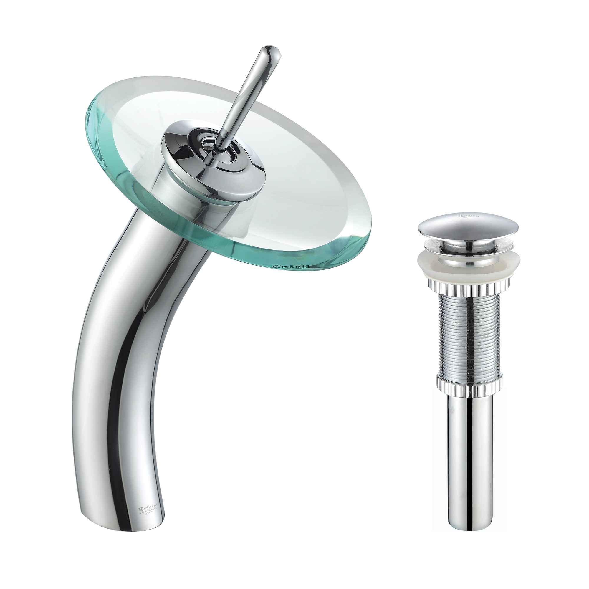 Kraus KGW-1700-PU-10CH-CL Vessel Mixer Chrome Single hole 1-handle WaterSense Waterfall Commercial/Residential Handle Bathroom Sink Faucet with Drain