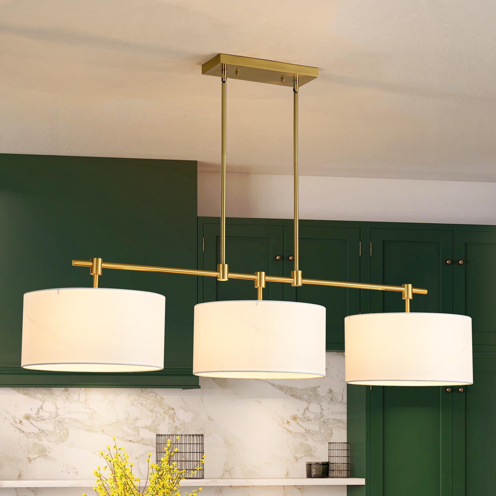 Rennnsan CL810148658 Constance 3 -Light Brushed Gold Transitional Linear Large Hanging Kitchen island light
