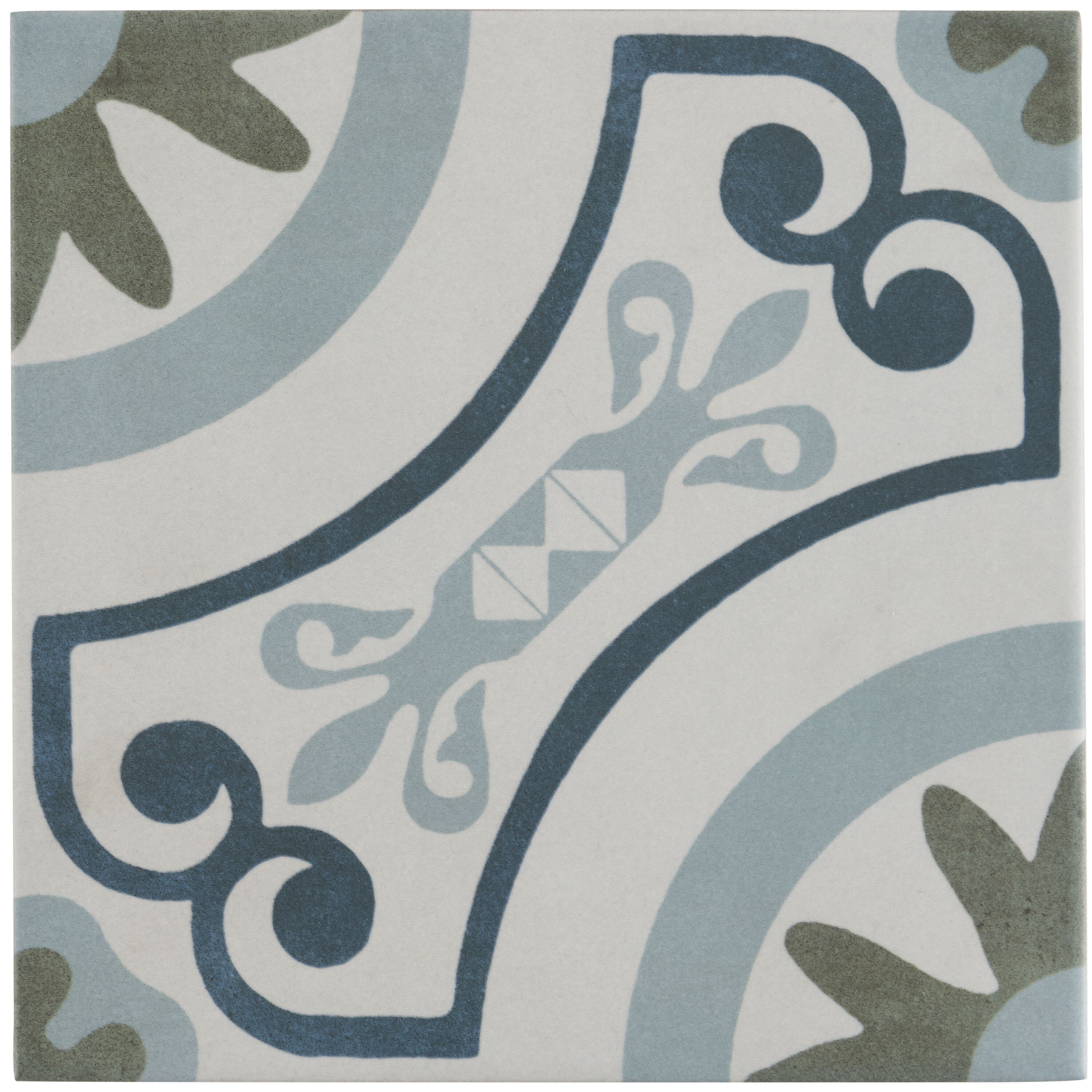 Artmore Tile EXT3RD105142 Sample- Agave White Garden 9-in x 9-in Matte Porcelain Encaustic Floor and Wall Tile