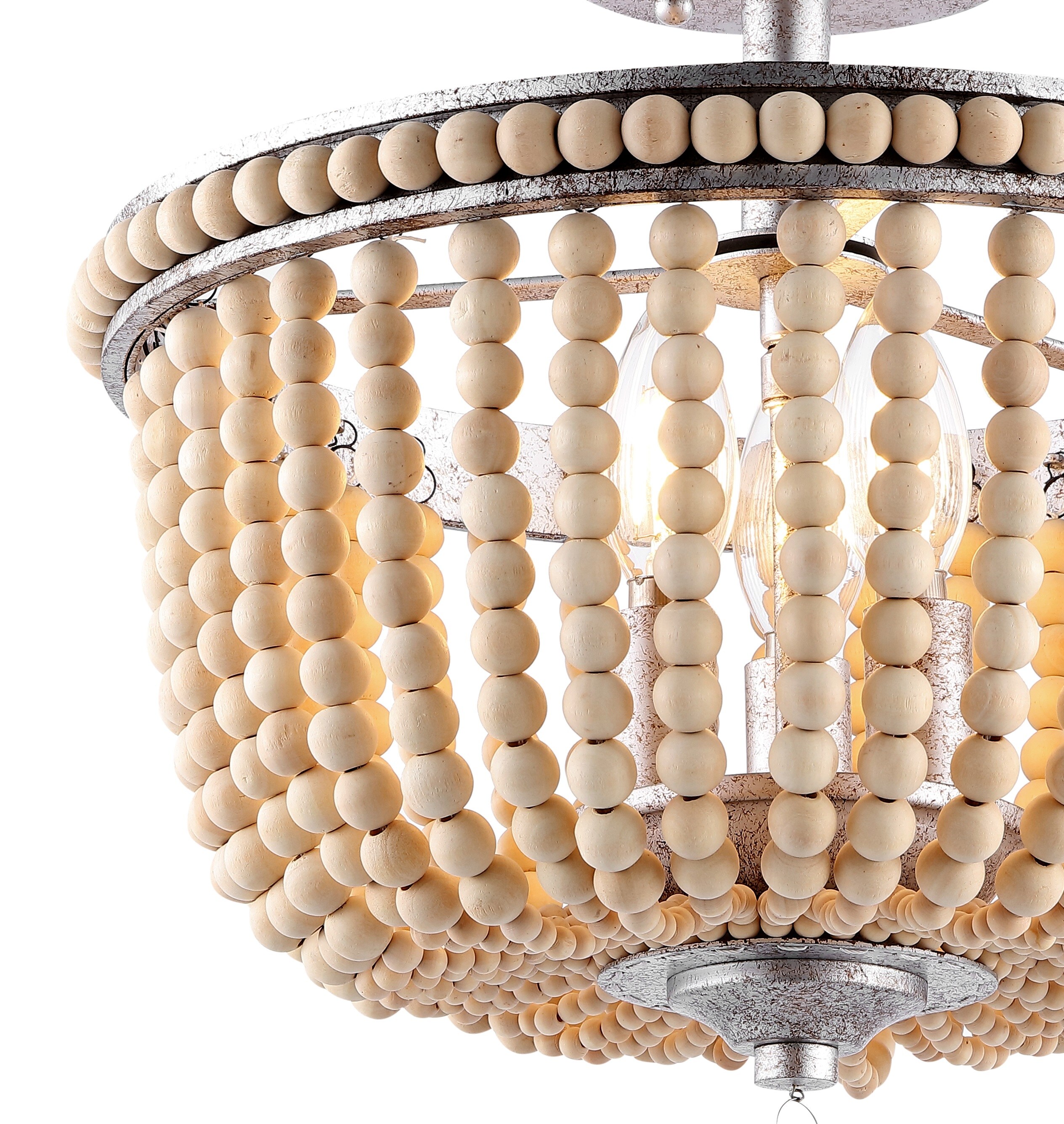 Allie 14" Antique Silver Wood Bead LED Semi Flush Mount Light