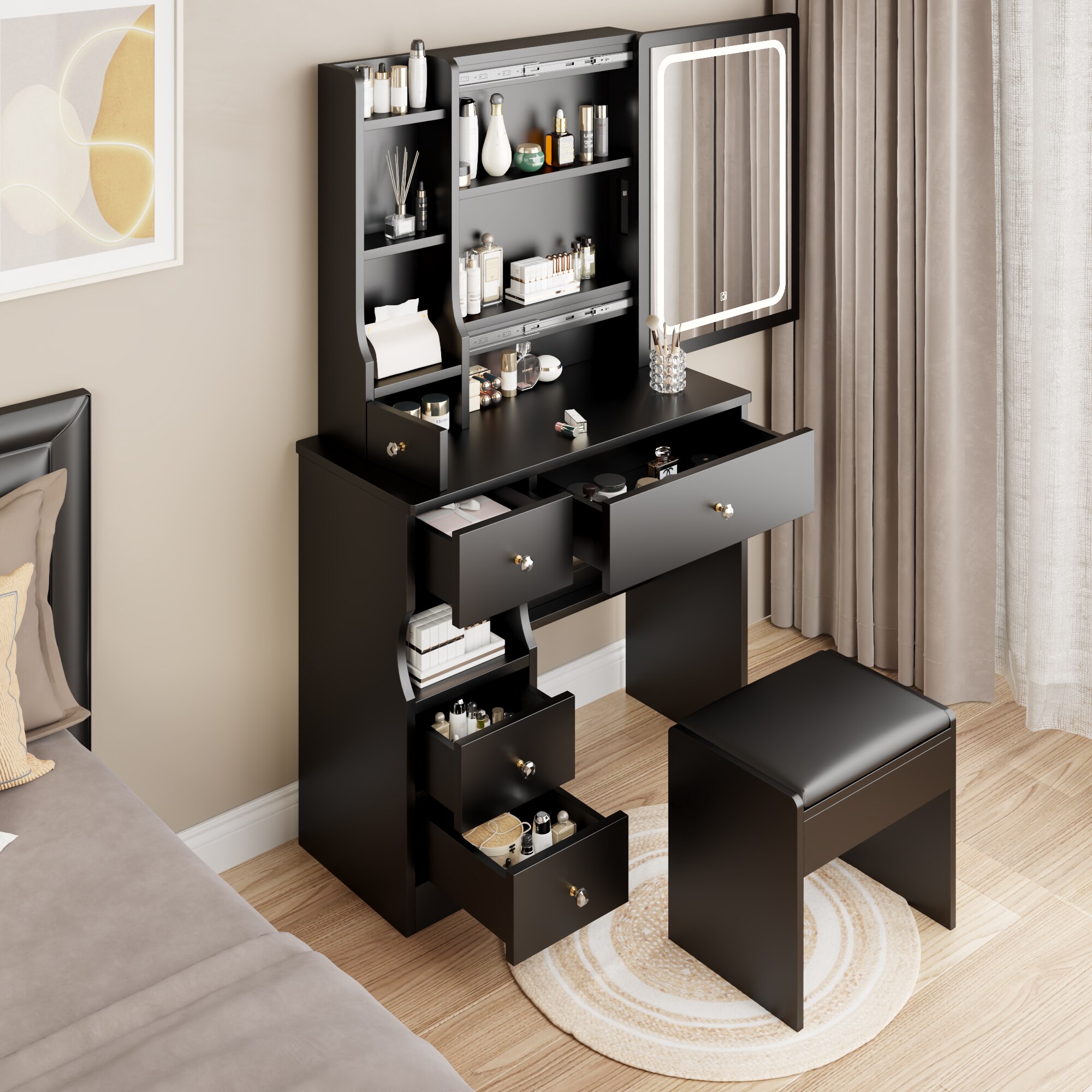 Siavonce XH76488 29.2-in Black Makeup Vanity
