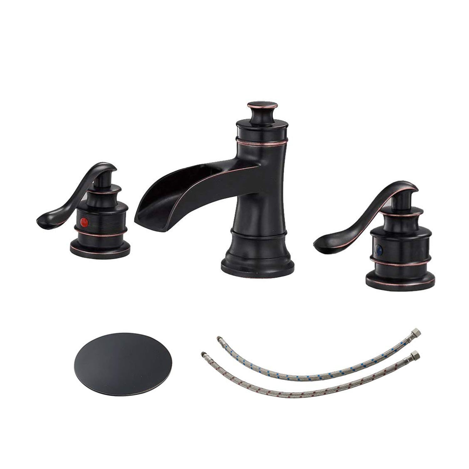 BWE A-96556-ORB-S-2 Oil Rubbed Bronze Widespread 2-handle WaterSense Waterfall Commercial/Residential Handle Bathroom Sink Faucet with Drain