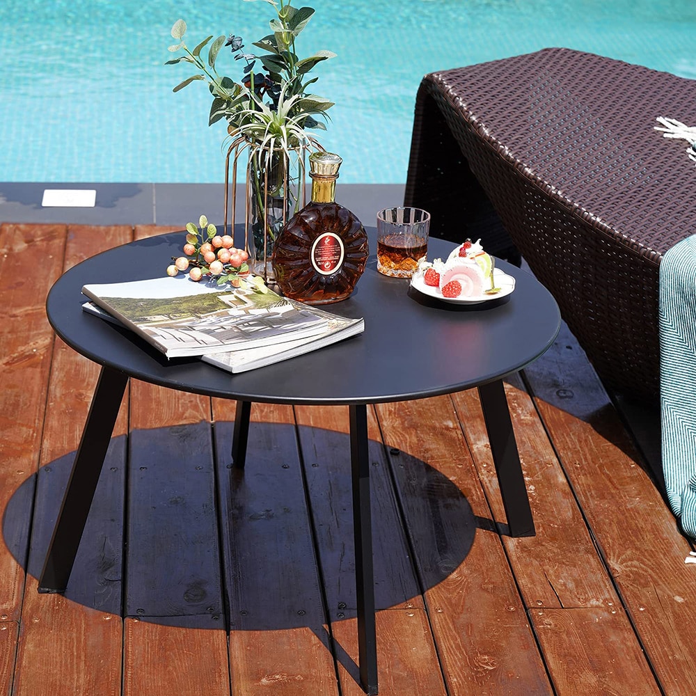 Round Outdoor End Table 27.6-in W x 27.6-in L | - Sunrinx MG56-39-FP