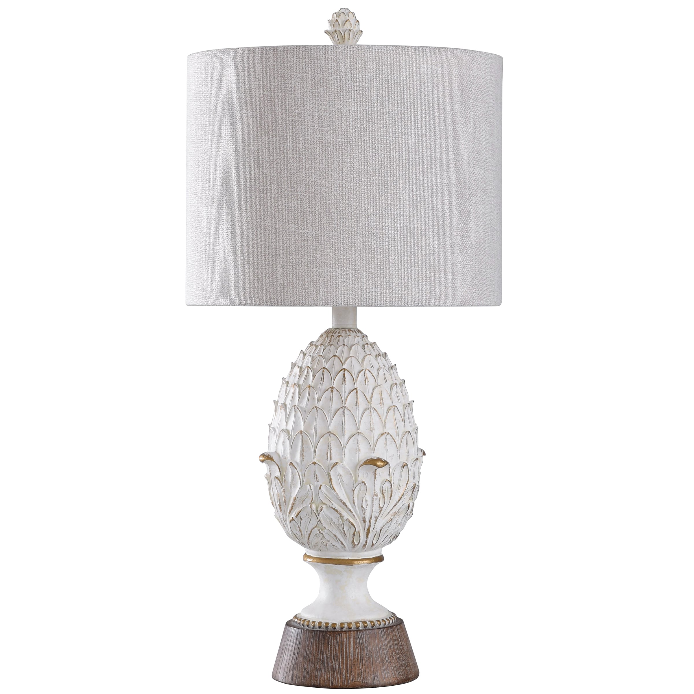 StyleCraft Home Collection TL312836BDS 27-in Distressed Off-white, Faux Wood 3-Way Table Lamp with Fabric Shade