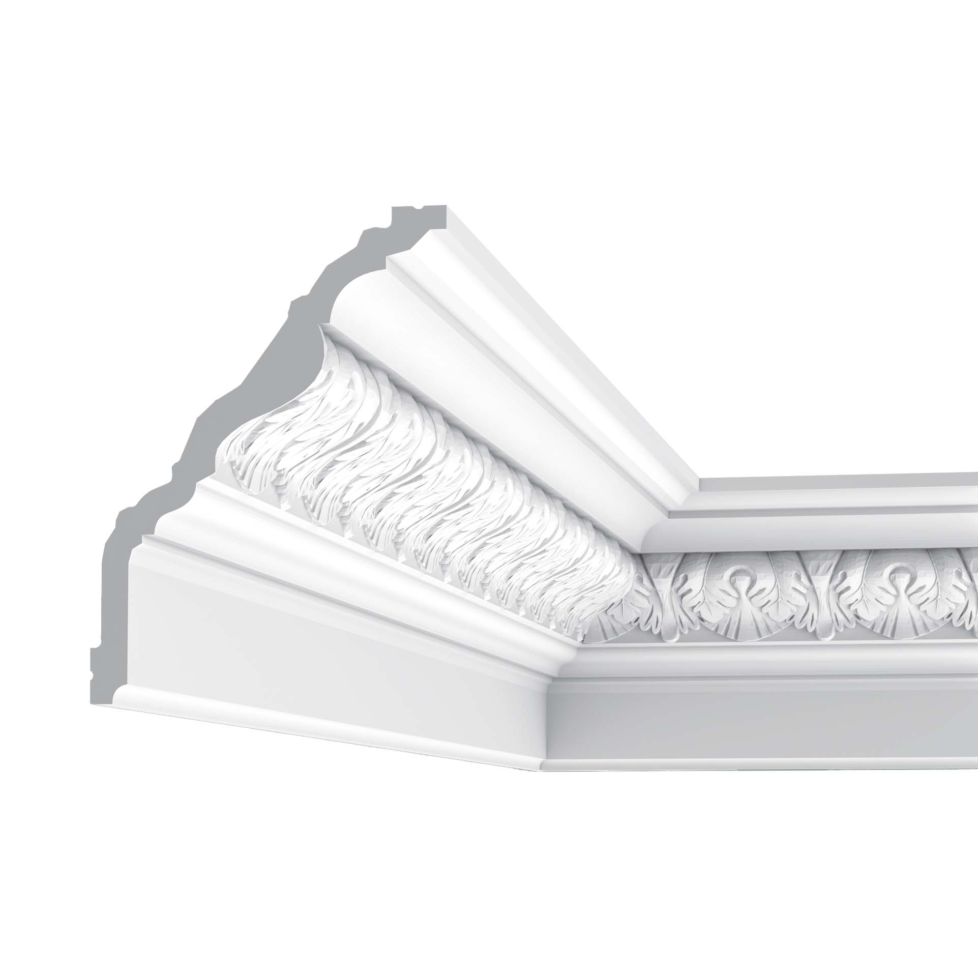 Primed White Polyurethane Crown Moulding with Acanthus Leaves