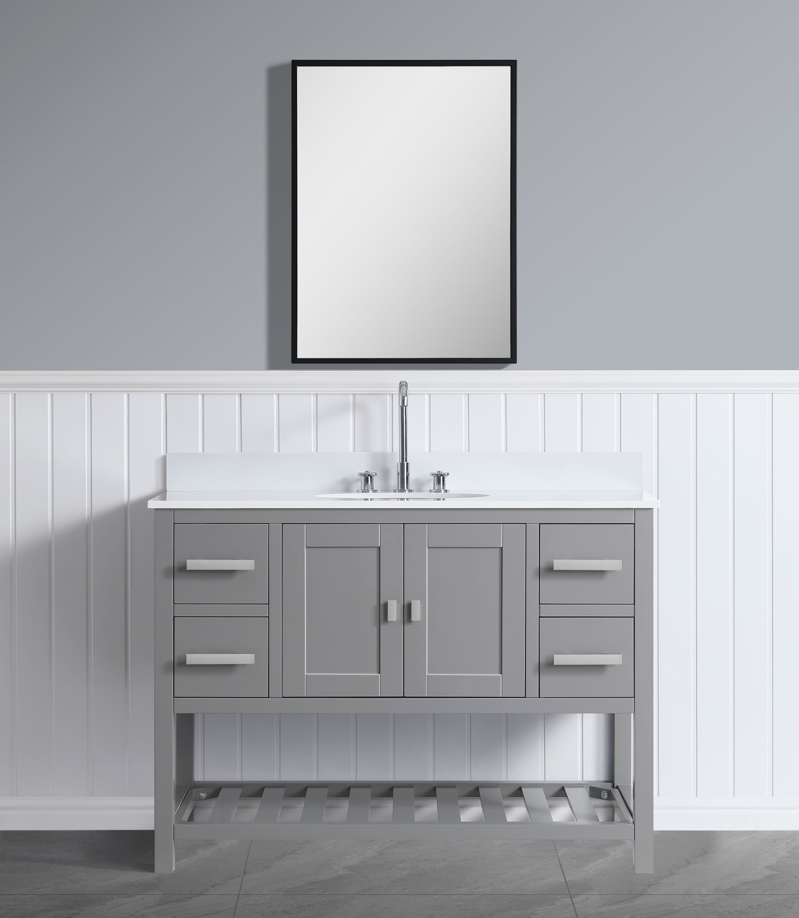 Design Element DEC055-48-GY-CB Monaco 48-in Grey Bathroom Vanity Base Cabinet without Top
