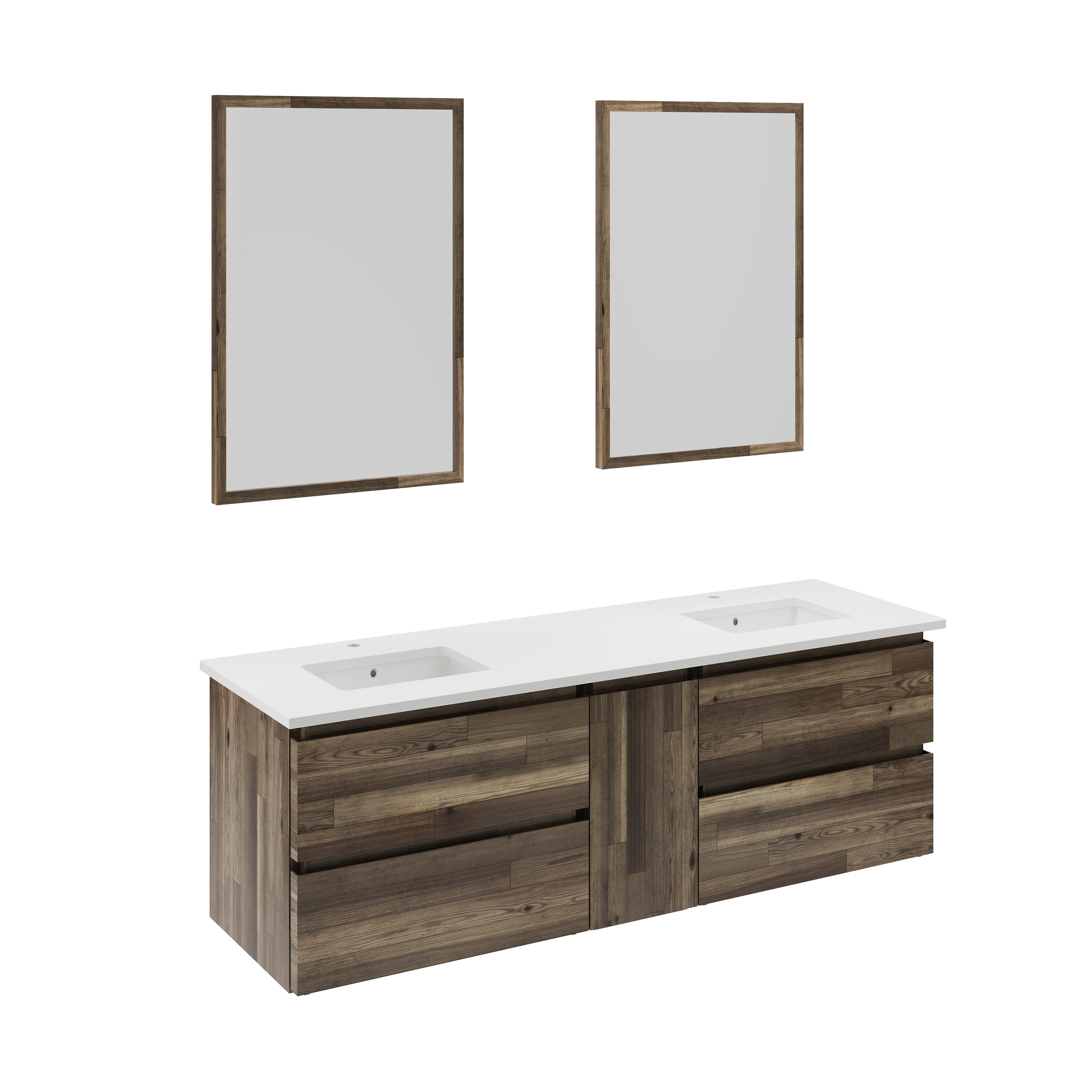 Elegant 60" Dual Sink Brown Quartz Wall-Mount Vanity Set