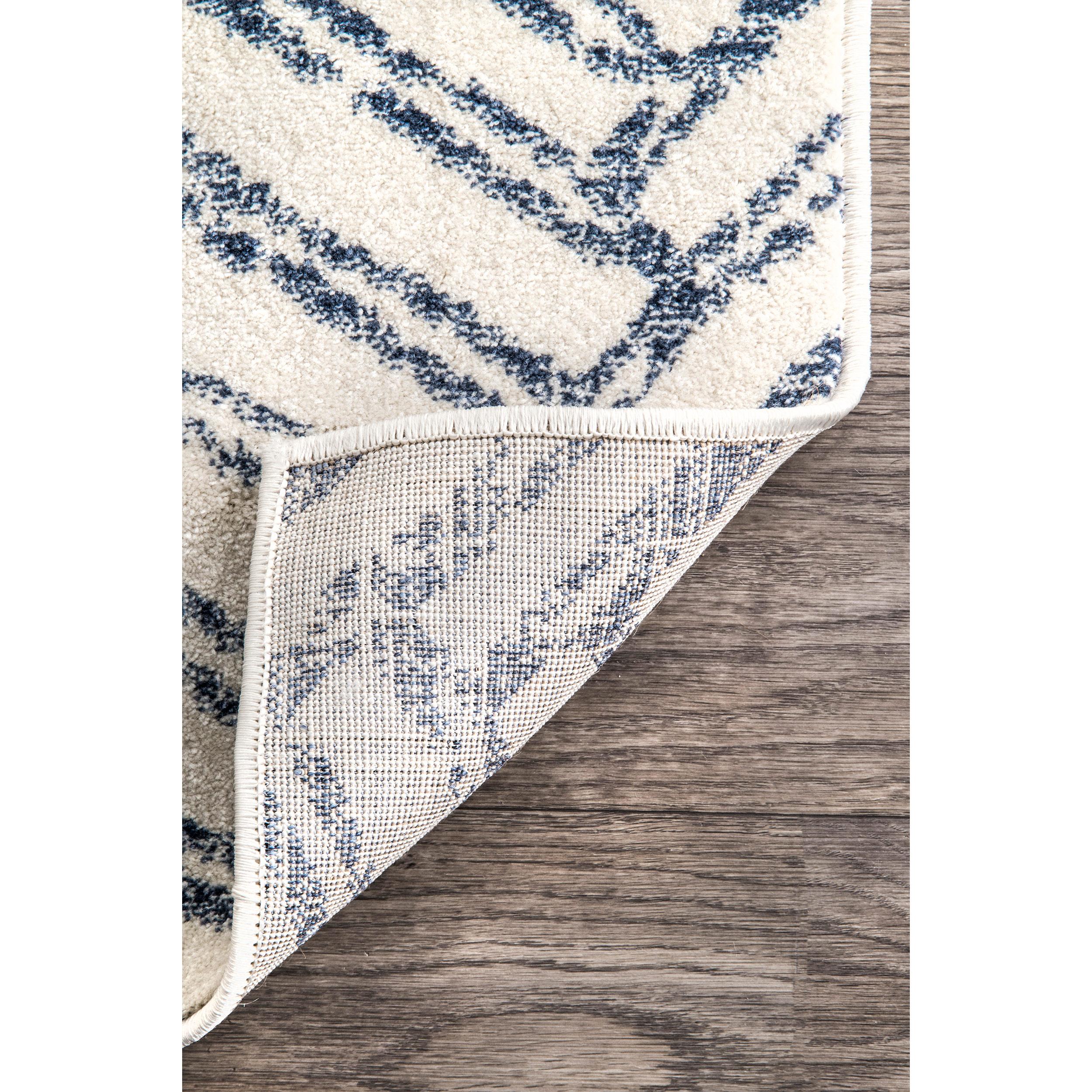 Blue Geometric Herringbone Reversible Runner Rug, 2' 8" x 8'
