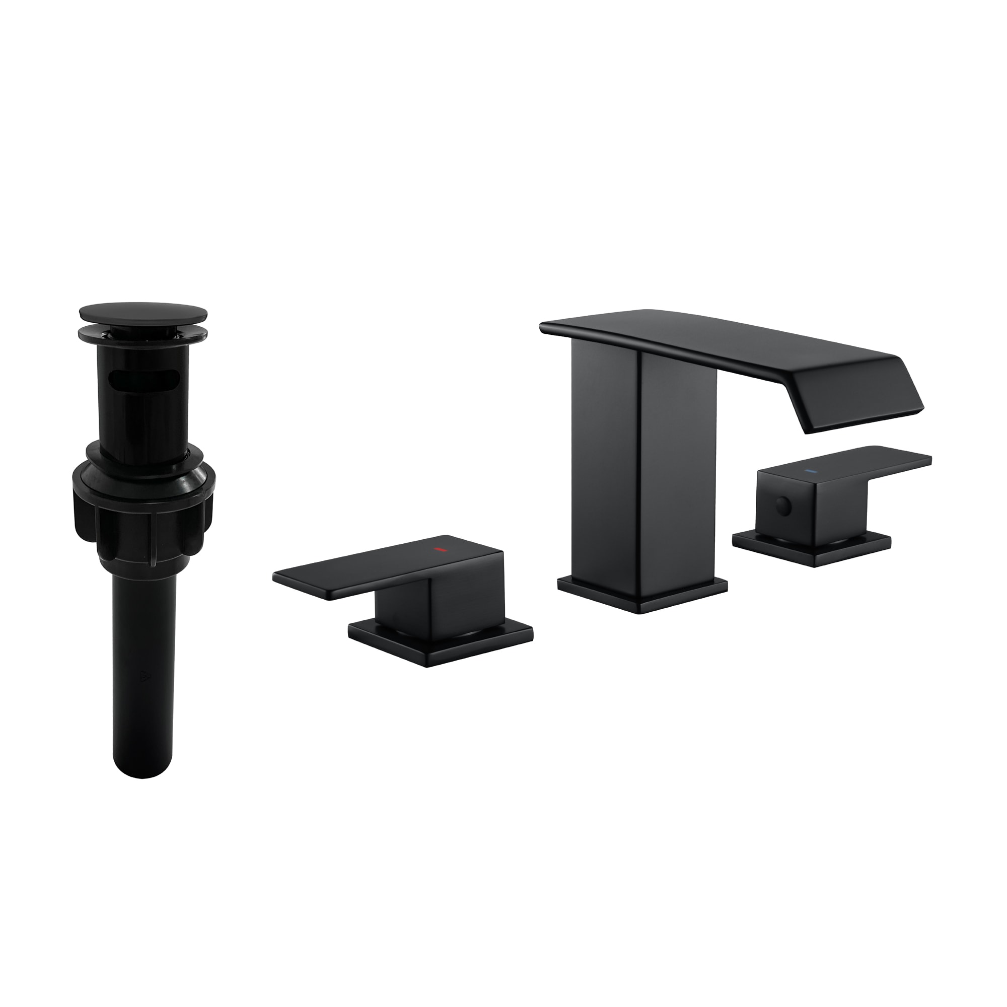 WELLFOR WF-B3353-MB Matte Black Widespread 2-handle Mid-arc Commercial/Residential Handle Bathroom Sink Faucet with Drain