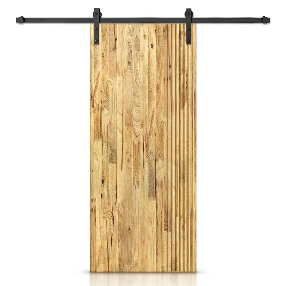 CALHOME 36-in x 96-in Weather Oak Pine Wood Hollow Core Barn Door ...