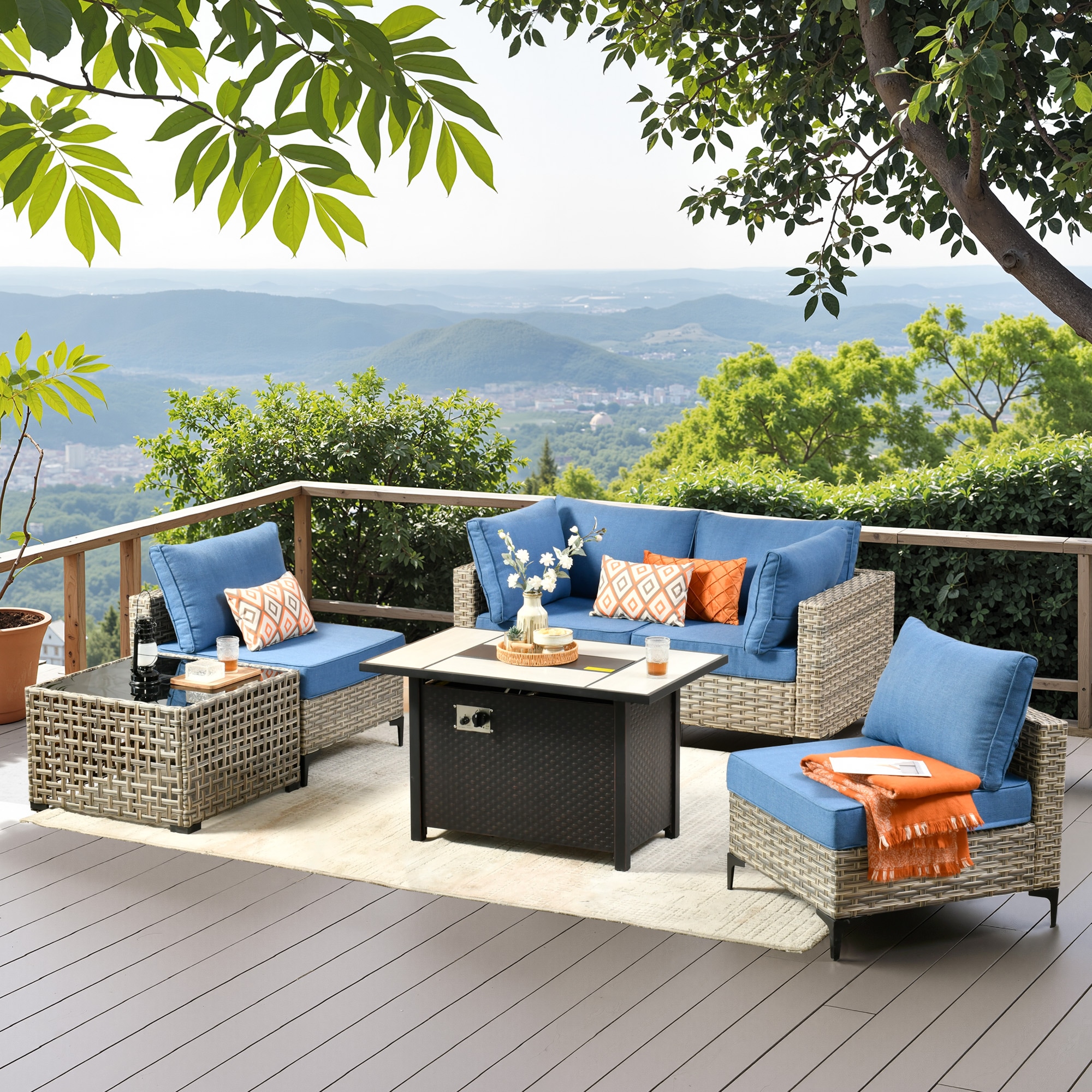 ALTRIGUS 6L-CFP03-SKT506-AL 6 -Piece Wicker Patio Sofa Conversation Set with Blue Cushions