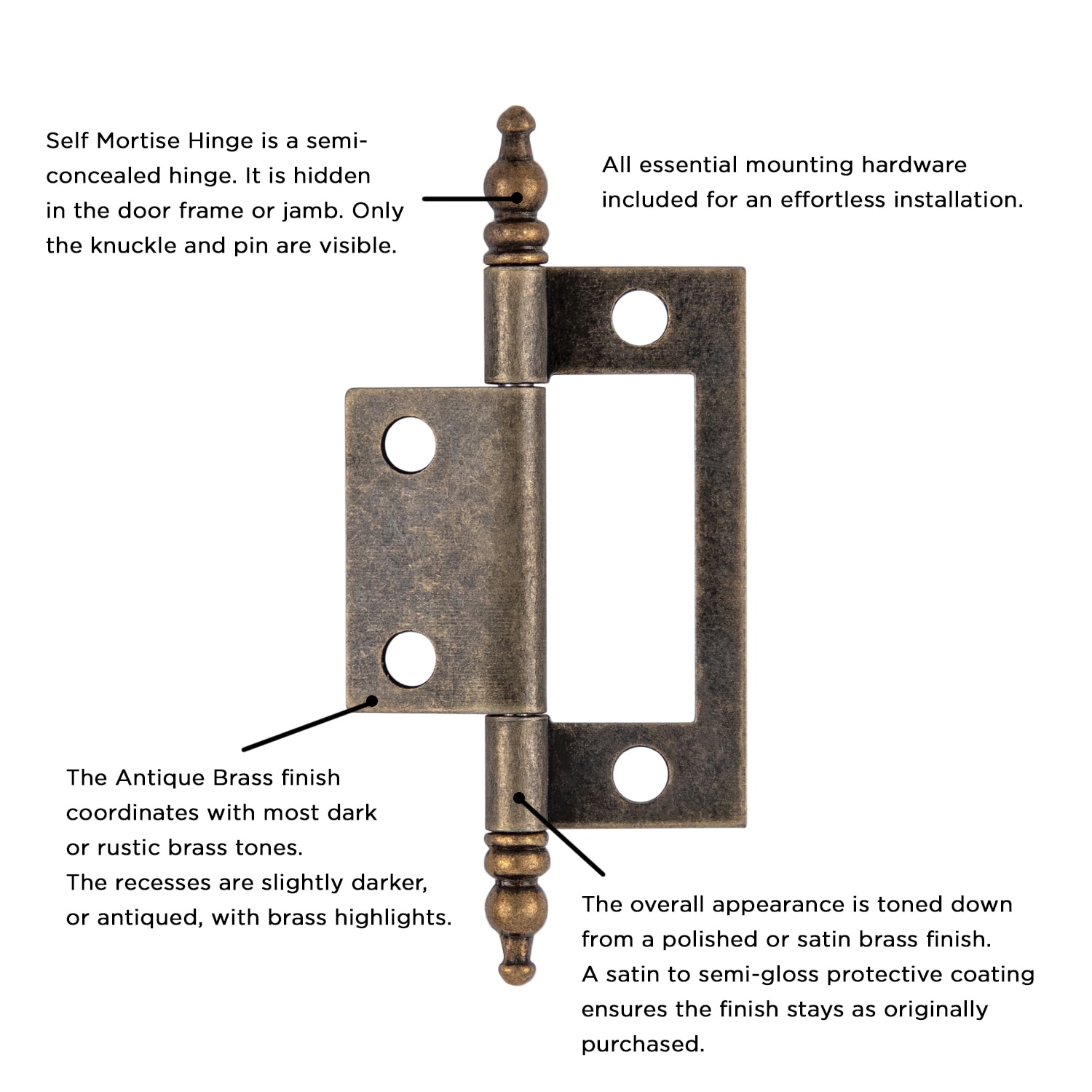 Hickory Hardware 110 Degree Flush Surface Antique Brass Cabinet Hinge 10 Pairs 10 Pieces 2735