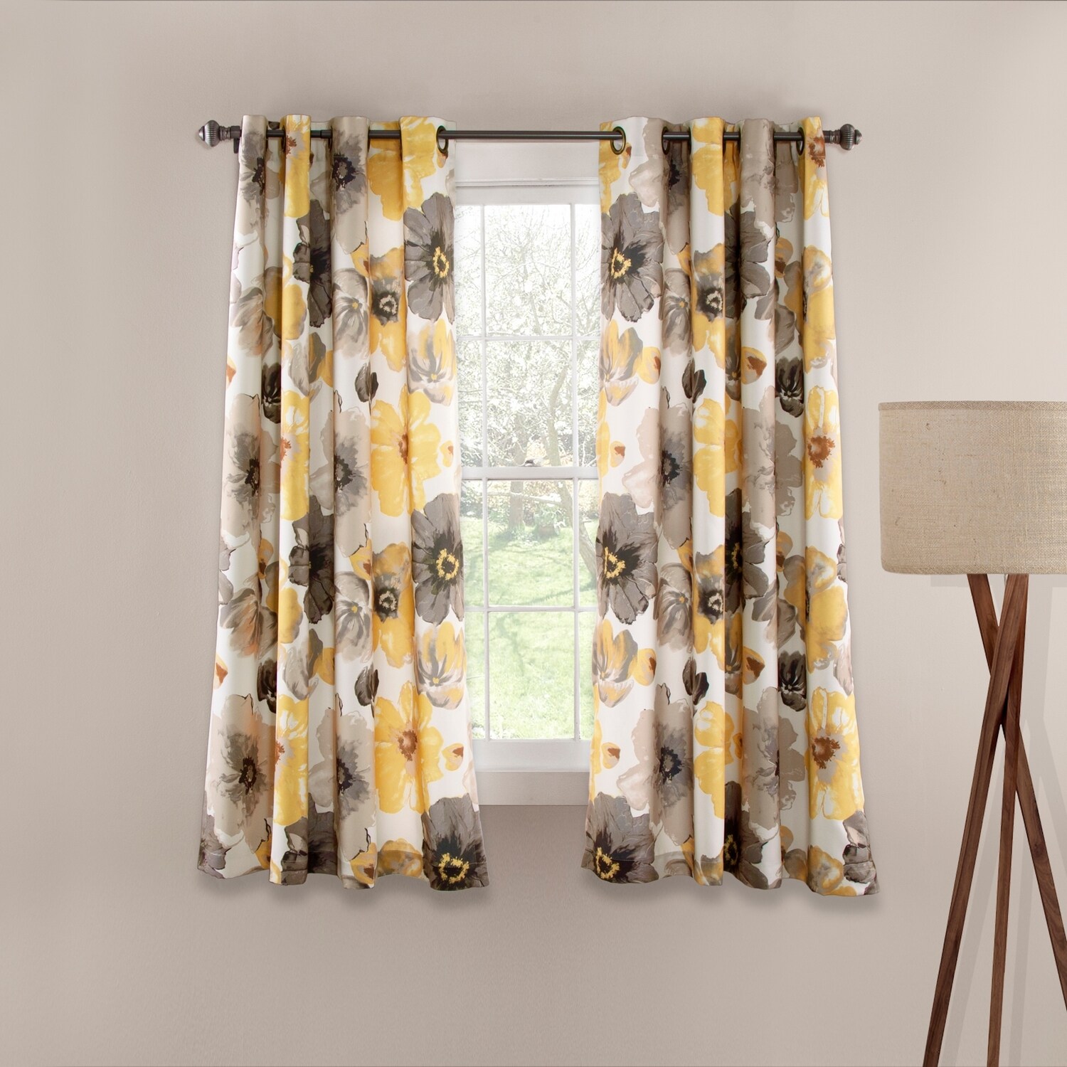 Lush Decor 16T000174 63-Inches Yellow Floral Light filtering Grommet Curtain panel pair