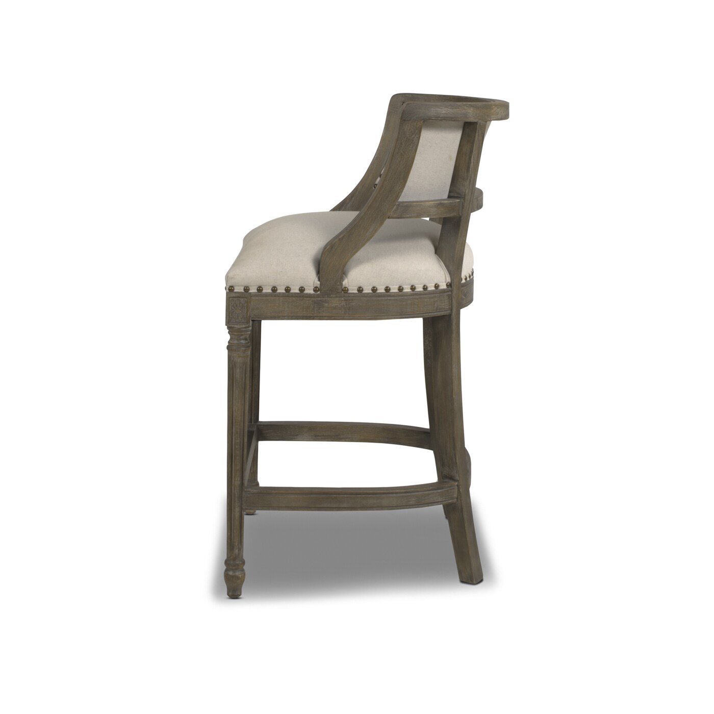 Elegant Light Beige Leather-Wrapped Bar Stool with Brass Accents