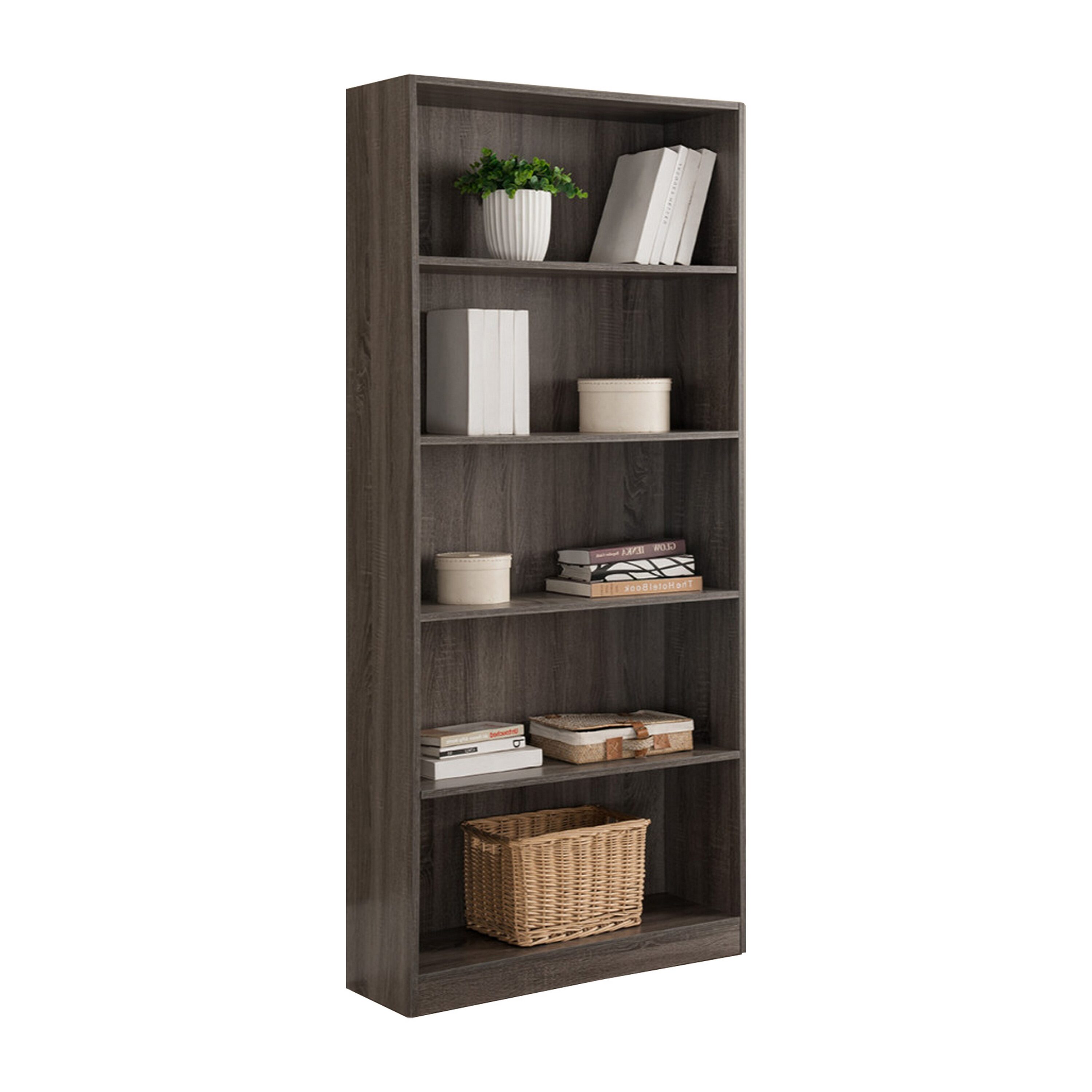 Benzara BM148854 Gray Wood 5-Shelf Bookcase (30-in W x 70.75-in H x 11.5-in D)