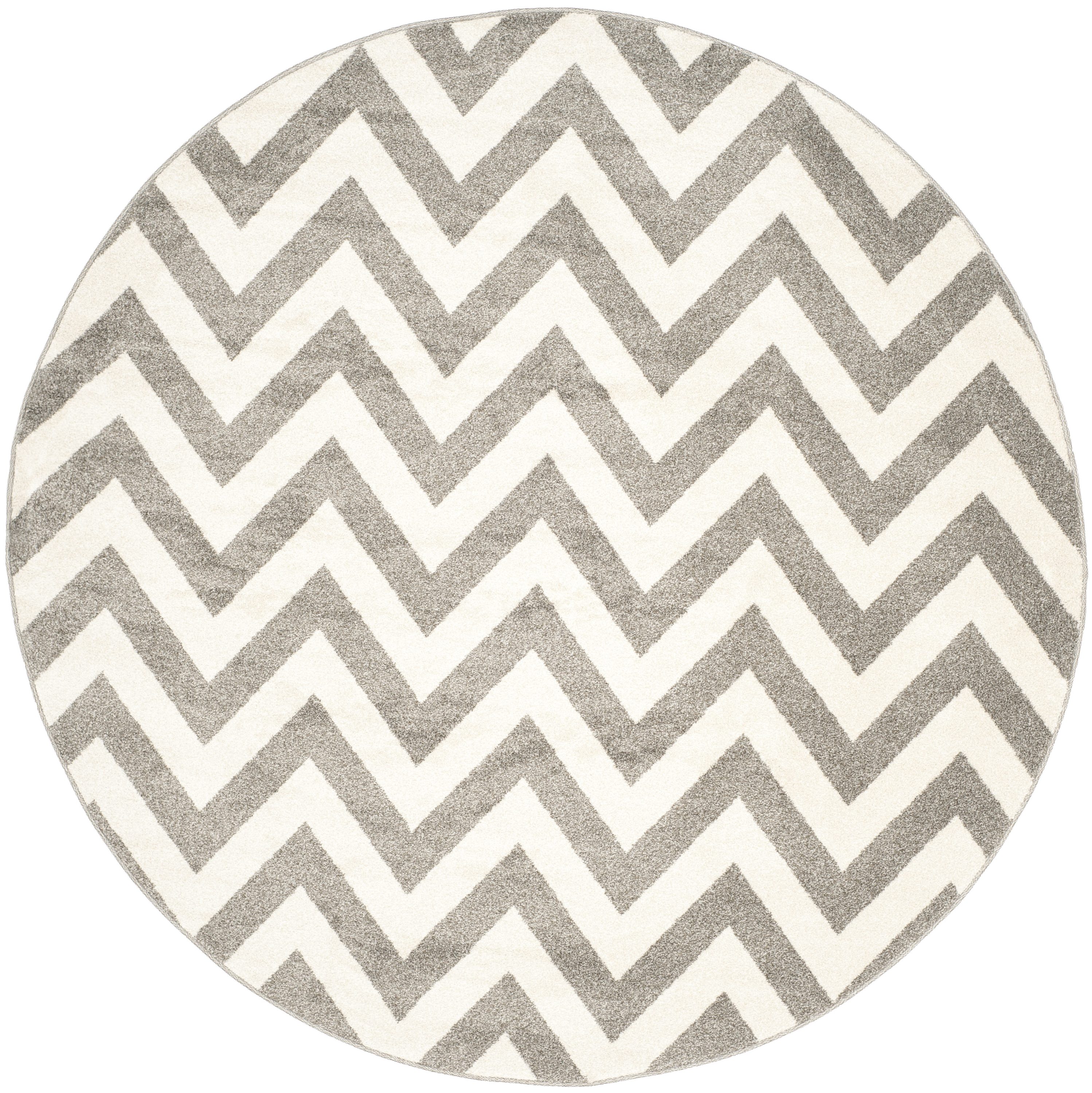 Safavieh AMT419R-9R Amherst Bellport 9 x 9 (ft) Loomed Synthetic Dark Gray/Beige Round Indoor/Outdoor Chevron Area rug