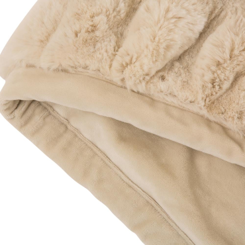 Glitzhome Luxury Faux Fur Elastic Throw/Blanket Beige Acrylic Solid ...