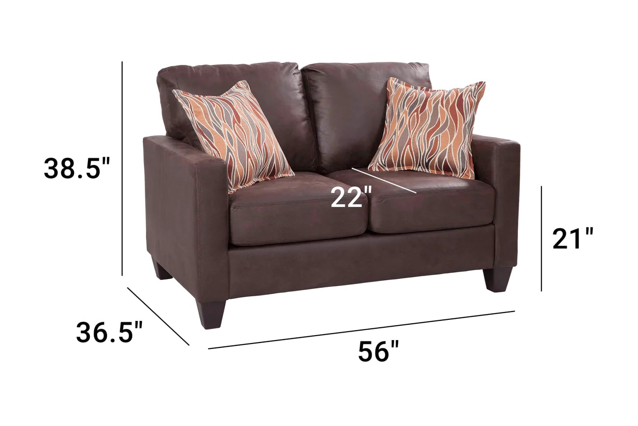 Brown Faux Leather Track Arm Loveseat with Removable Cushions
