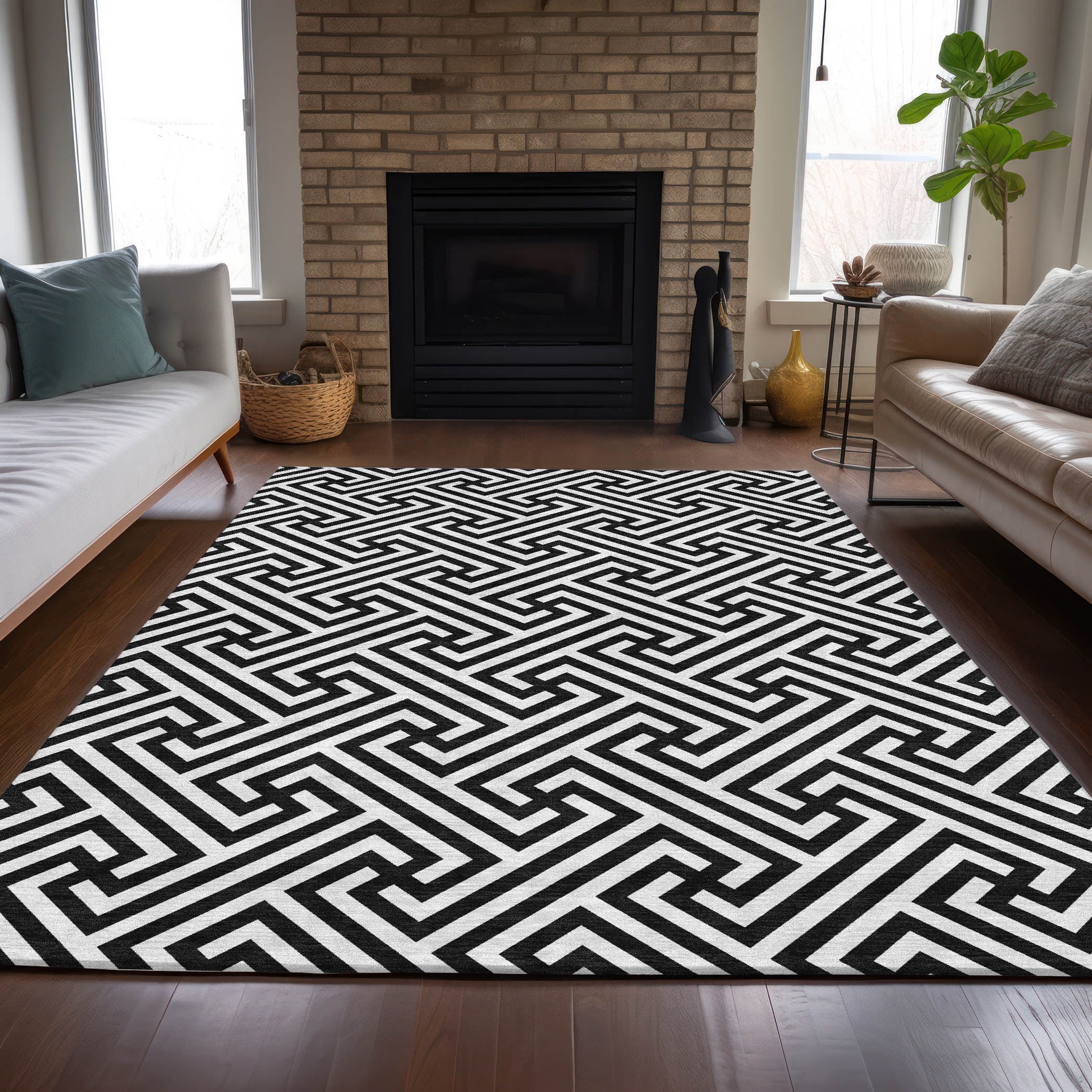 Addison Rugs ACN731BK5X8 Chantille ACN731BK 5 x 7 (ft) Polyester Black Rectangular Indoor/Outdoor Geometric Machine washable Area rug