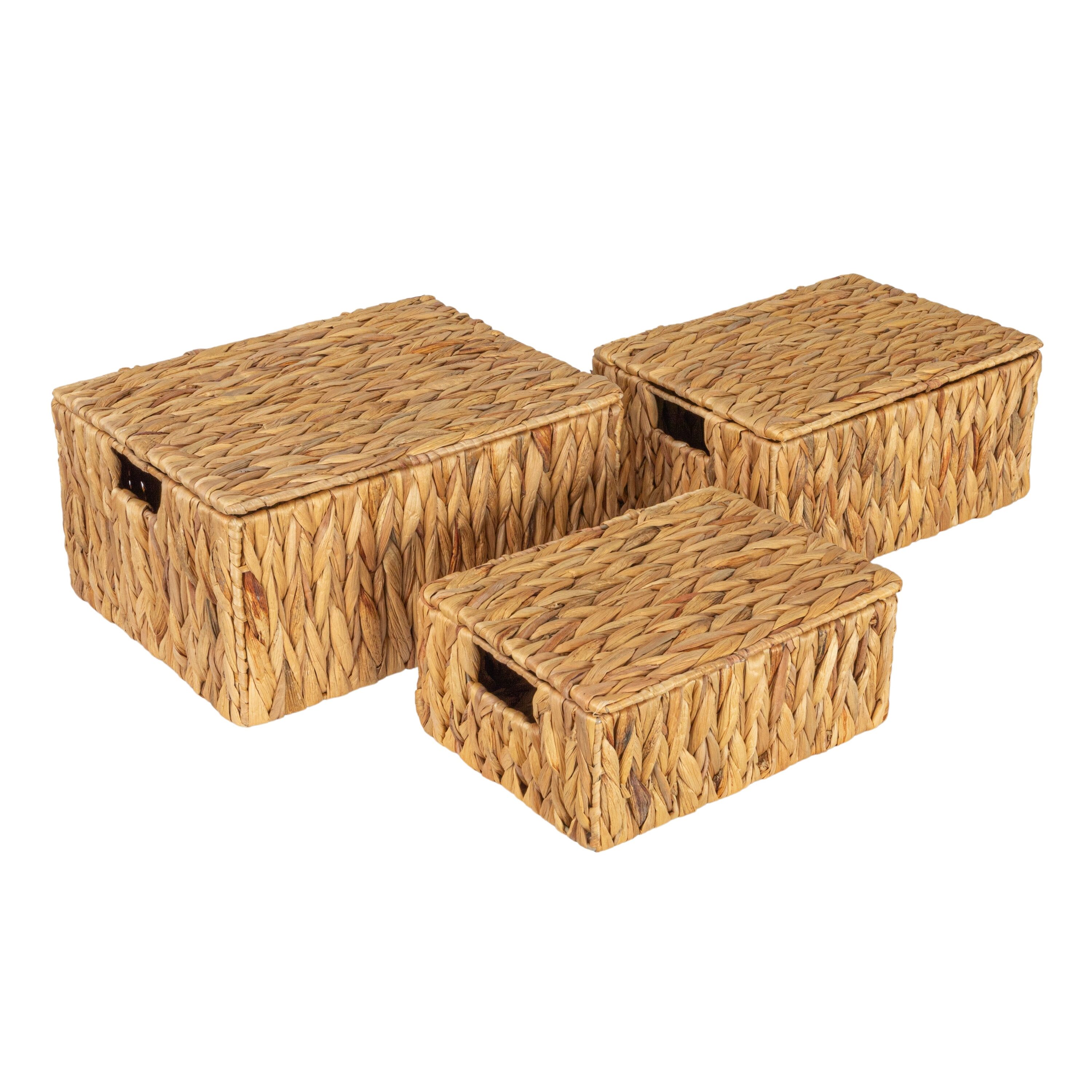 Household Essentials Rectangular Water Hyacinth Nesting Basket Set with Lid Natural Set of 3 #HE1183