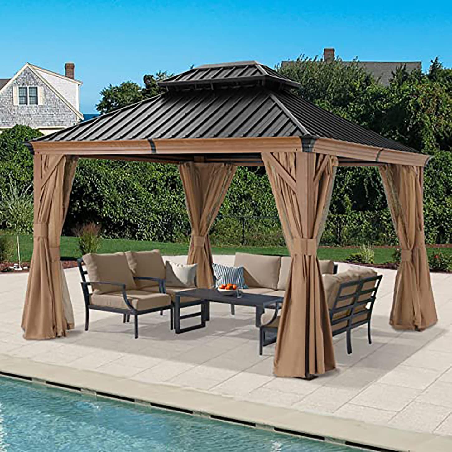 ABCCANOPY 12-ft x 10-ft Wood Looking Metal Rectangle Screened Gazebo ...