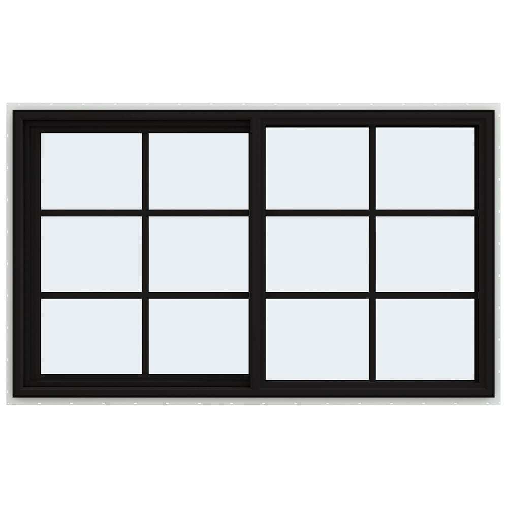 JELD-WEN LOWOLJW234900139 FiniShield V-4500 59-1/2-in x 35-1/2-in Black Exterior White Interior Left-Handed Vinyl Sliding Window Annealed Glass with Grids (Full Screen Included)