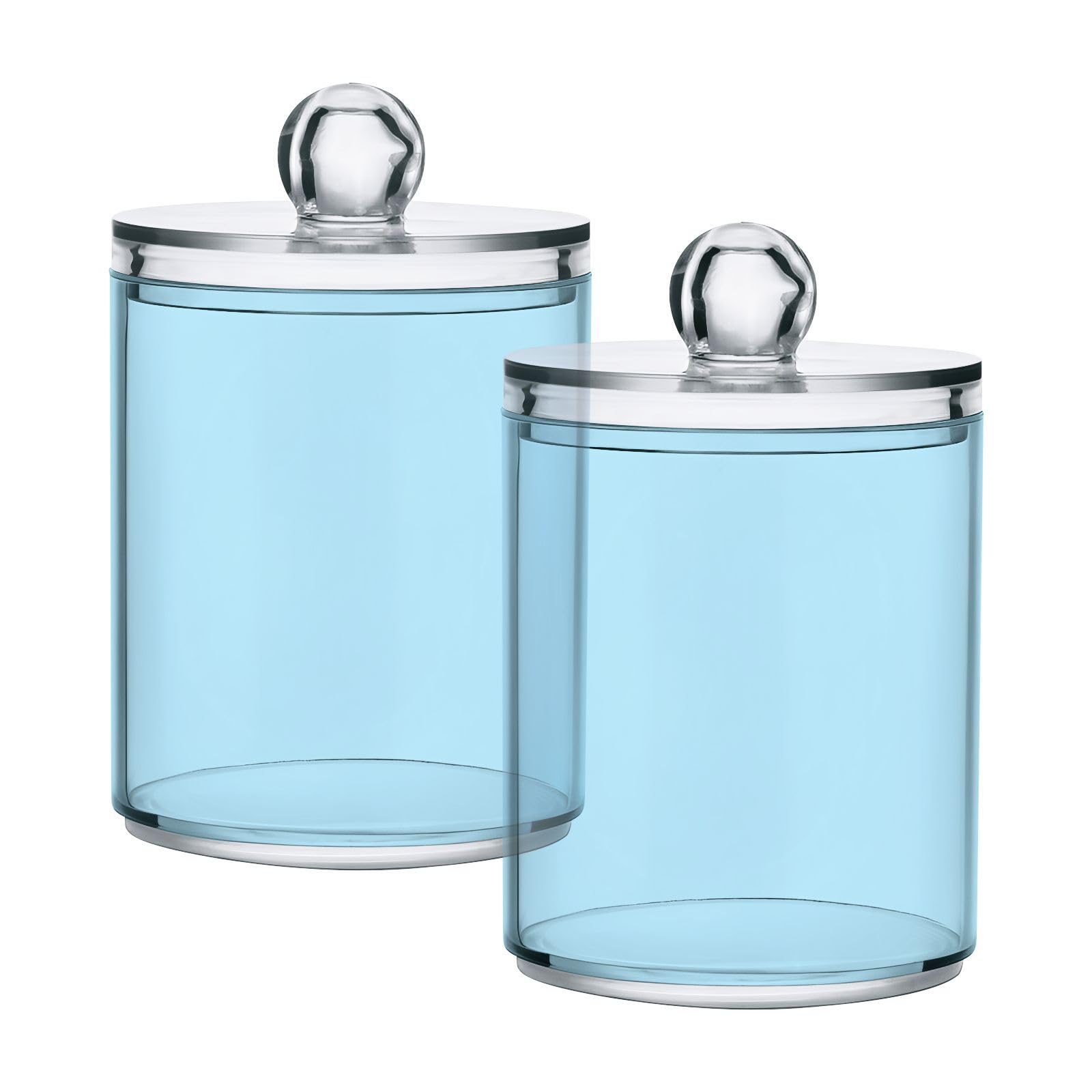 Aoibox  Light Blue Plastic Apothecary Jar Qtip Dispenser and Cotton Ball Holder 10 Oz Capacity 2 75 x 4 13 in