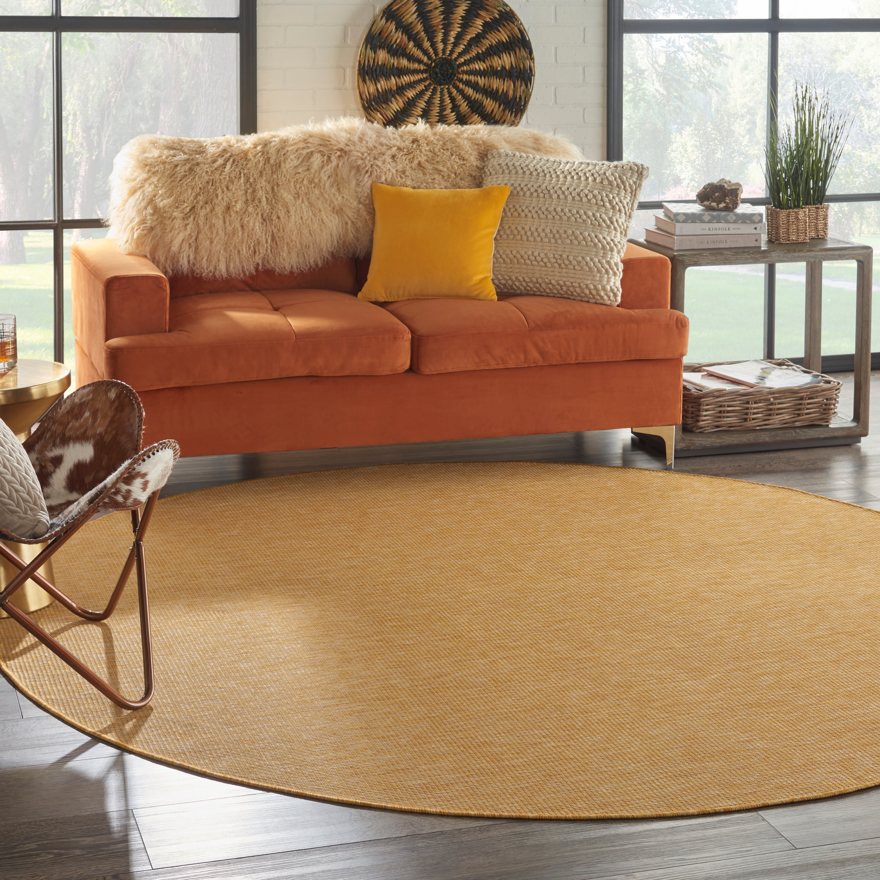 Nourison 99446791191 Positano 8 x 8 (ft) Loomed Polypropylene Yellow Round Indoor/Outdoor Solid Area rug