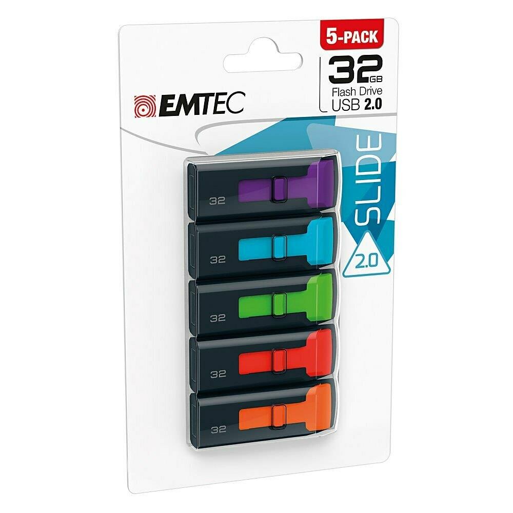  DXXX90721 Emtec ECMMD32GC452P5 Flash Drive 32 GB C450 Slide- Pack of 5