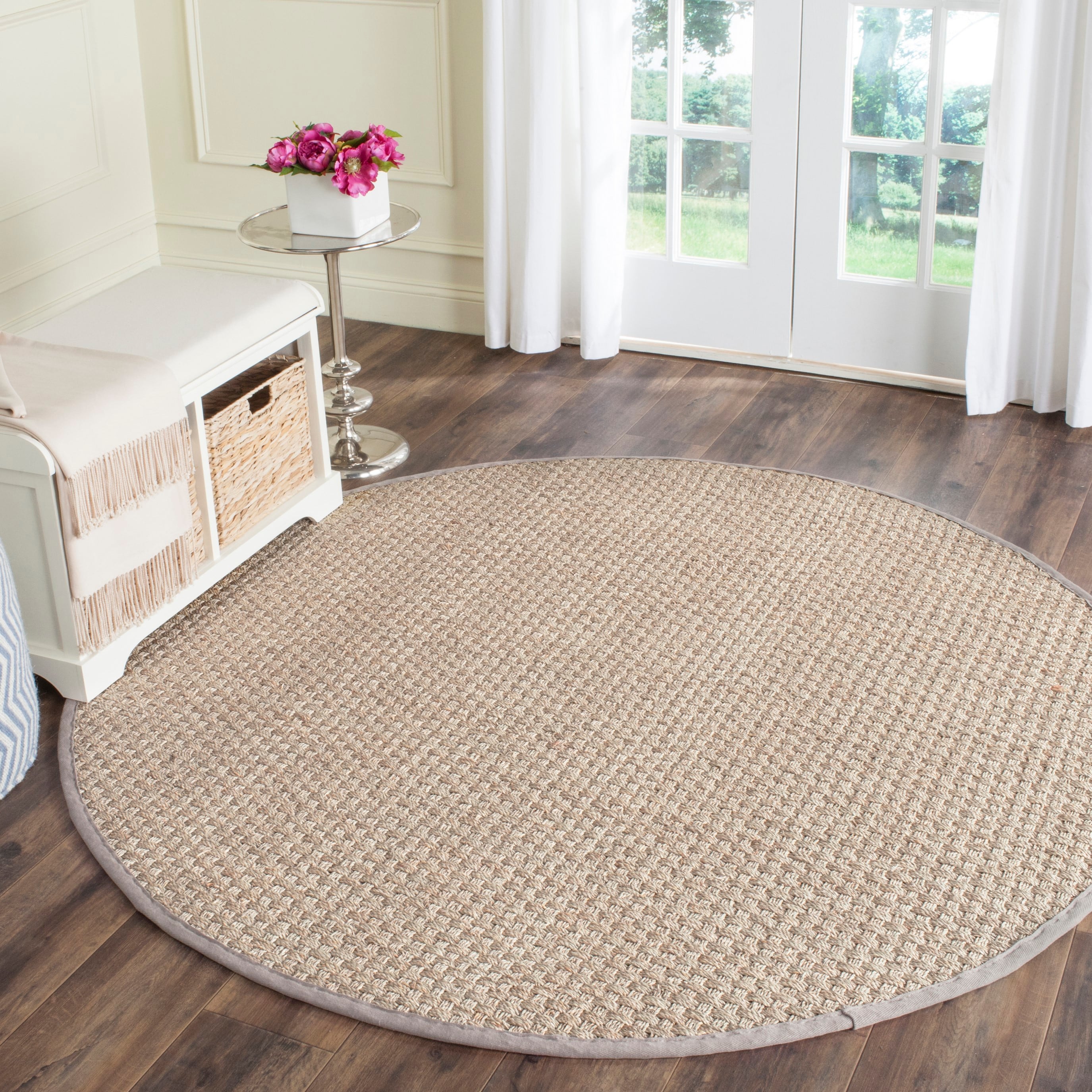 Safavieh NF114P-5R Natural Fiber Hampton 5 x 5 (ft) Loomed Seagrass Natural/Gray Round Indoor Solid Coastal Area rug