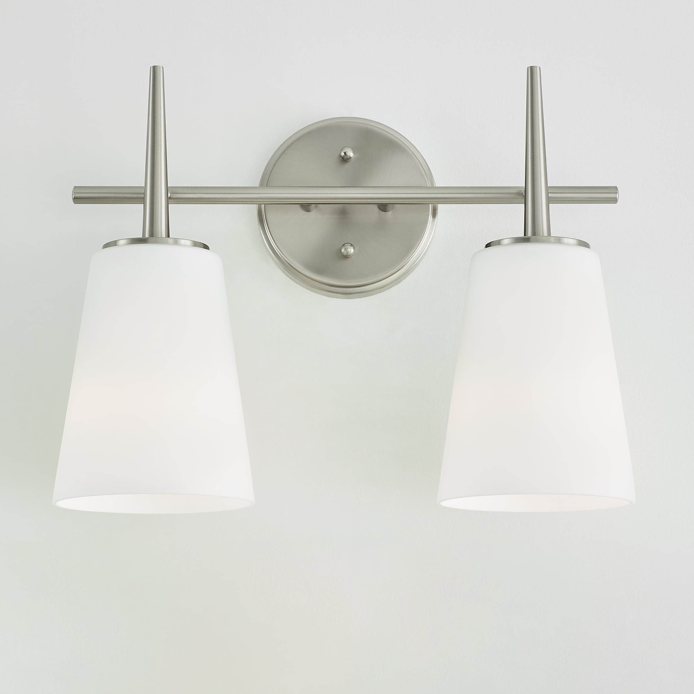 Brushed Nickel 2-Light Vanity with Opal Glass Shades