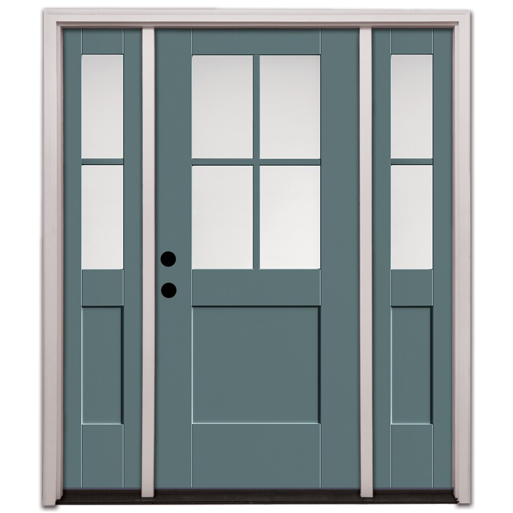 Therma Tru Entry Door 64-in x 80-in x 6-9/16-in Fiberglass Half lite Right-hand inswing Estuary Painted Prehung Front Door with Sidelights with Brickmould Insulating core #S4200XE-RIB6-12-ES