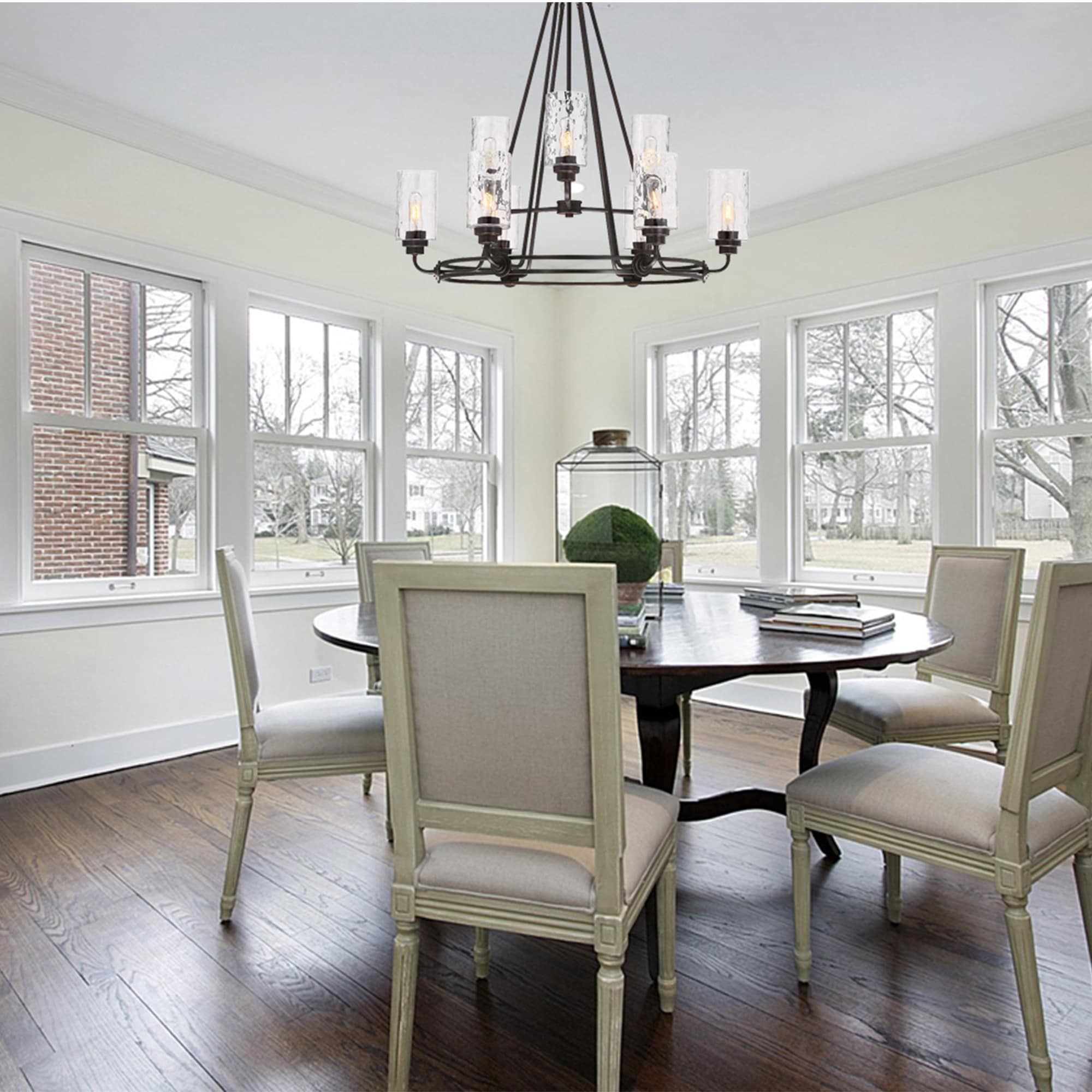 Elegant Bronze 34'' Crystal Accented Chandelier with Hammered Glass Shades