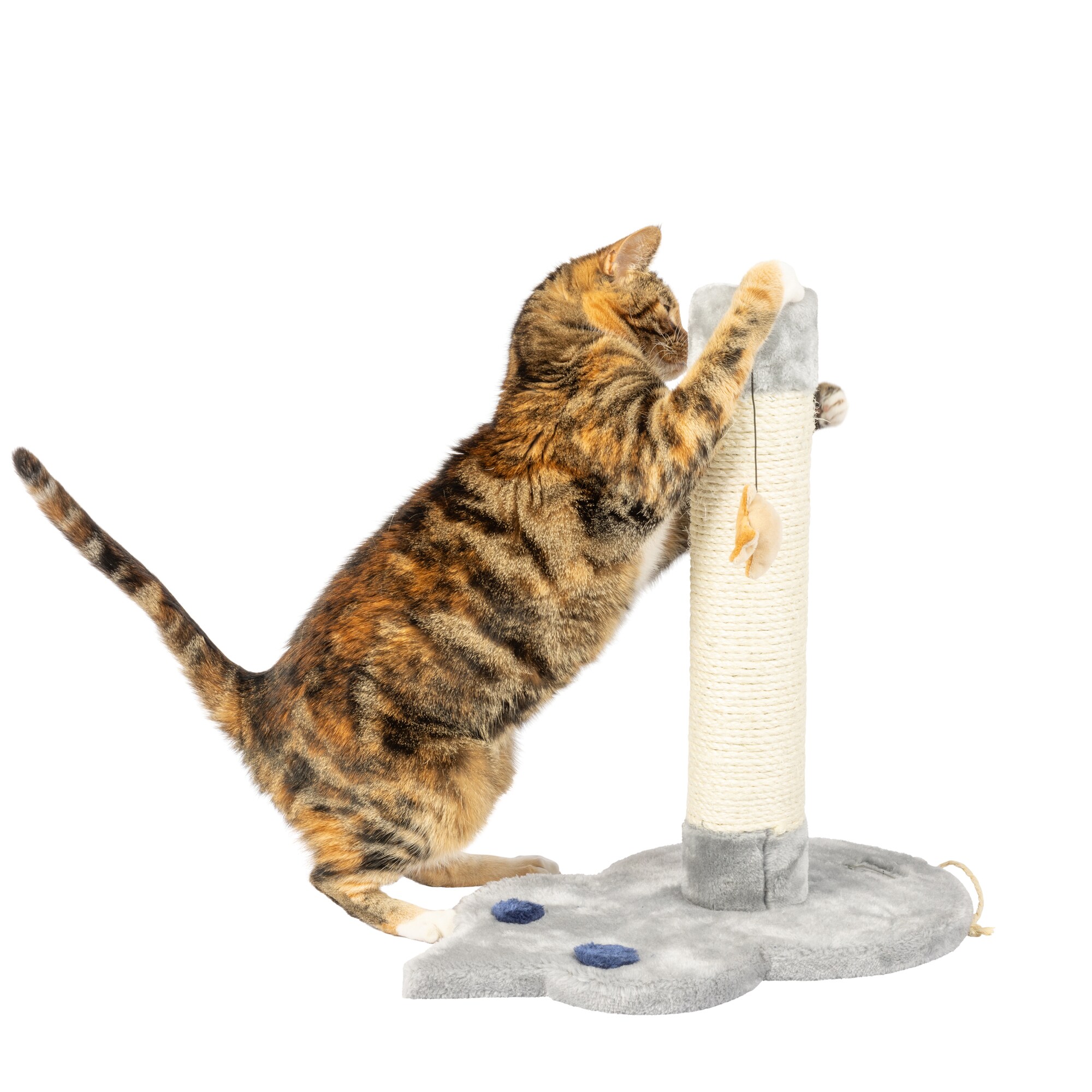 Gray Sisal and Faux Fur Mouse-Shaped Cat Scratcher with Toy