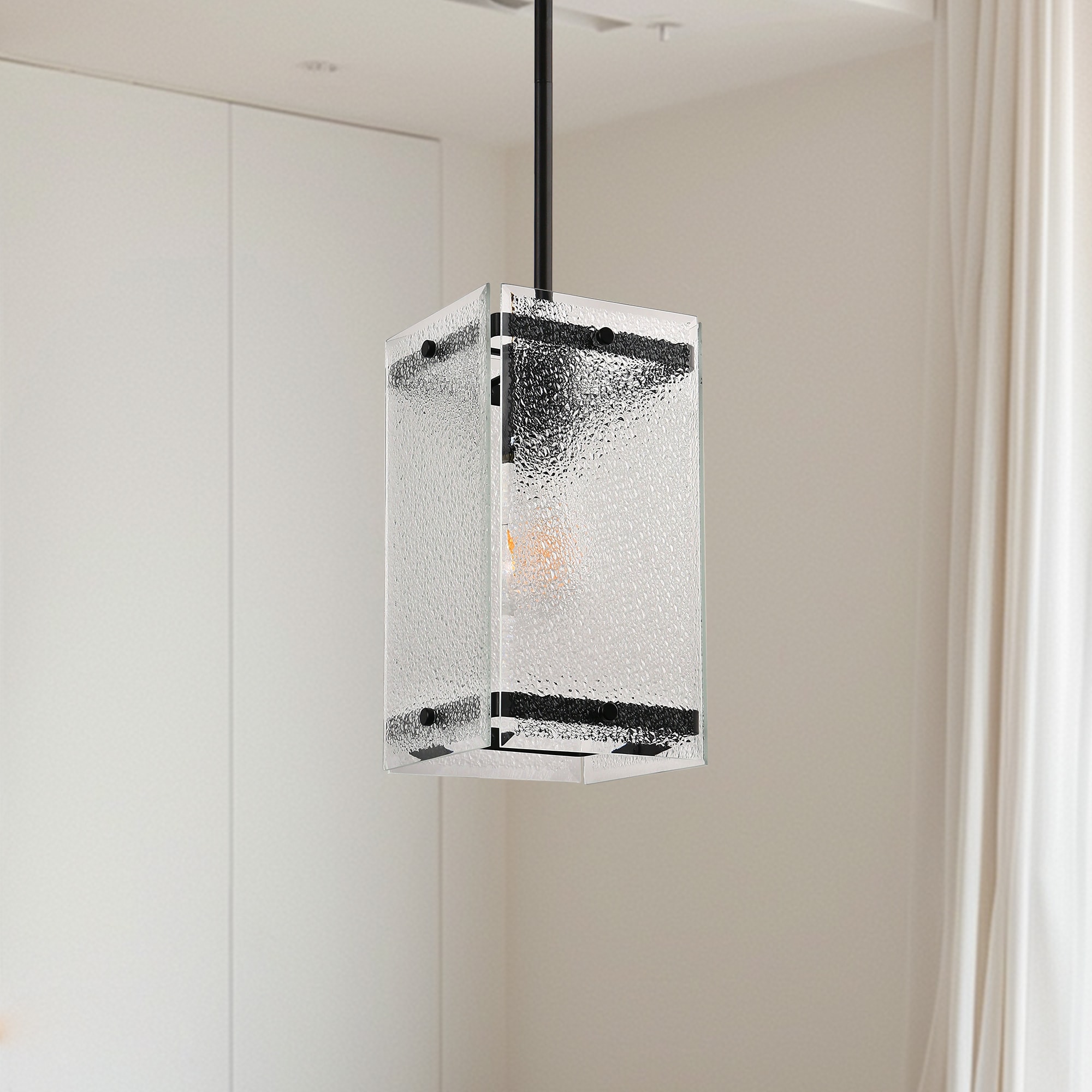 YANSUN LA-BX06701DGB-11 1 -Light Black Modern/contemporary Frosted glass Geometric Mini Hanging Pendant light