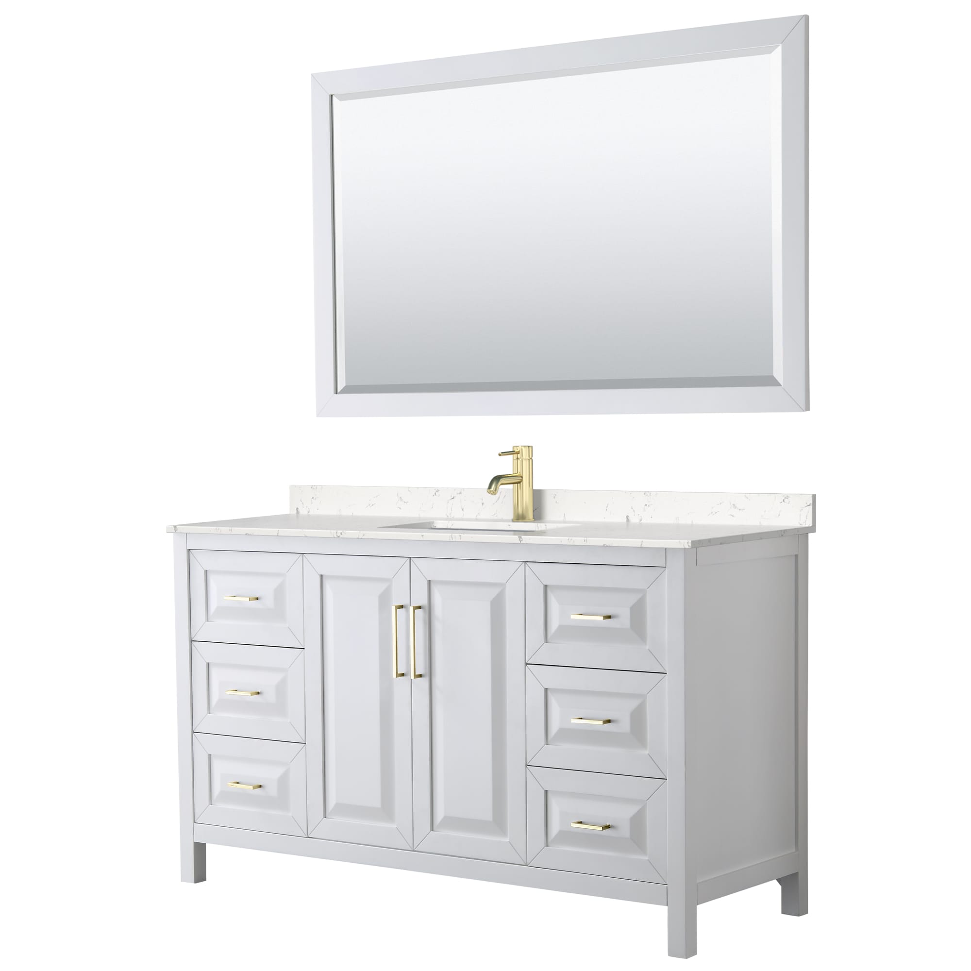 Wyndham Collection WCV252560SWGC2UNSM58 Daria 60-in White with Brushed Gold Trim Undermount Single sink Bathroom Vanity with Carrara Cultured Marble Cultured marble Top (Mirror Included)