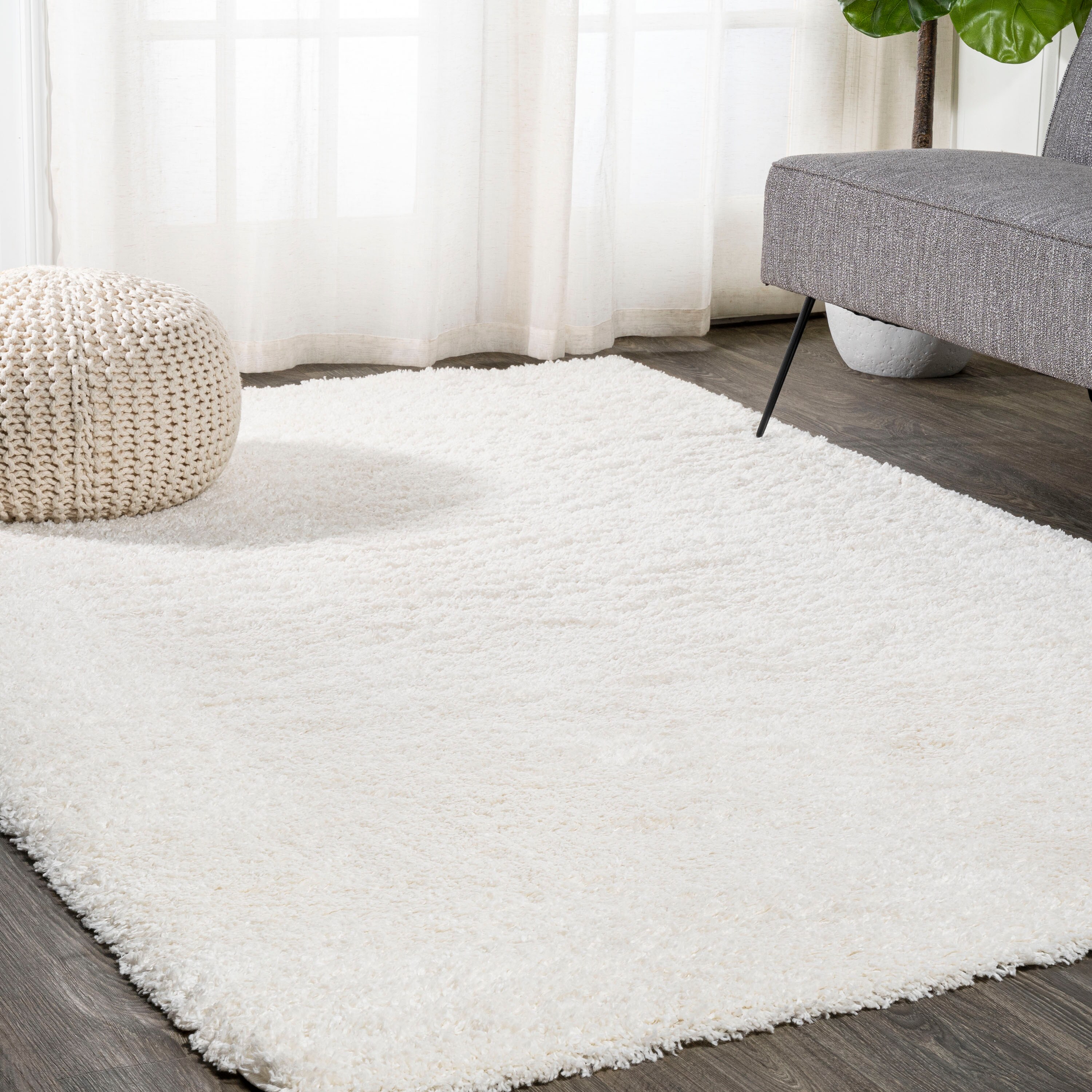 JONATHAN  Y CLD100B-3 TANGO Groovy Solid Shag 3 x 5 (ft) Loomed Polypropylene Ivory Rectangular Indoor Solid Coastal Area rug