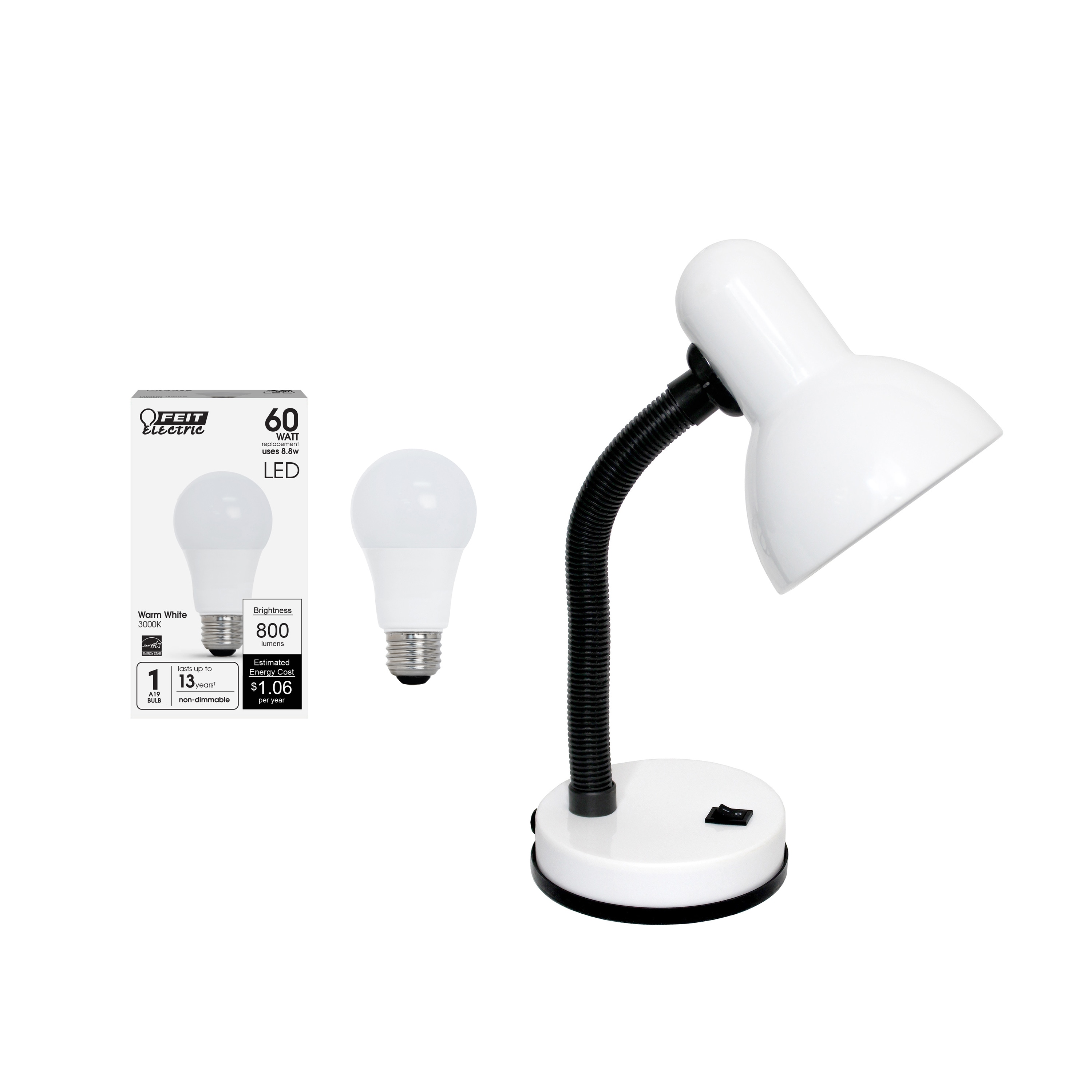 Creekwood Home CWD-1000-WH-LB Essentix 14.25-in White Standard Desk Lamp with Metal Shade