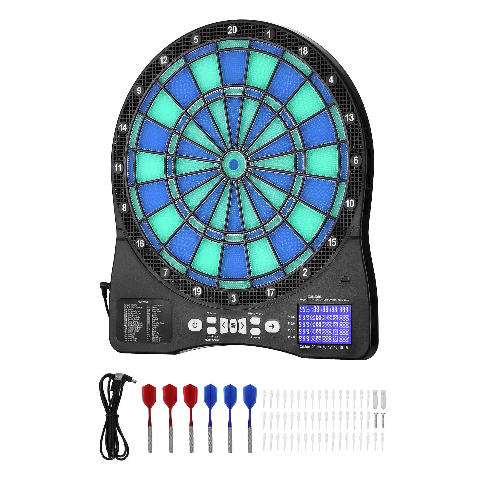 Mecale 13.5 in Electronic Dartboard with 48 Games and LED Target LCD Cricket Scoring - 8 Players