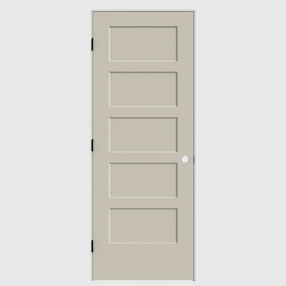 Masonite 640708 28-in x 80-in Cream N Sugar Solid core 5-panel square Right hand Smooth Primed Molded composite Flat Jamb Single Prehung Interior Door