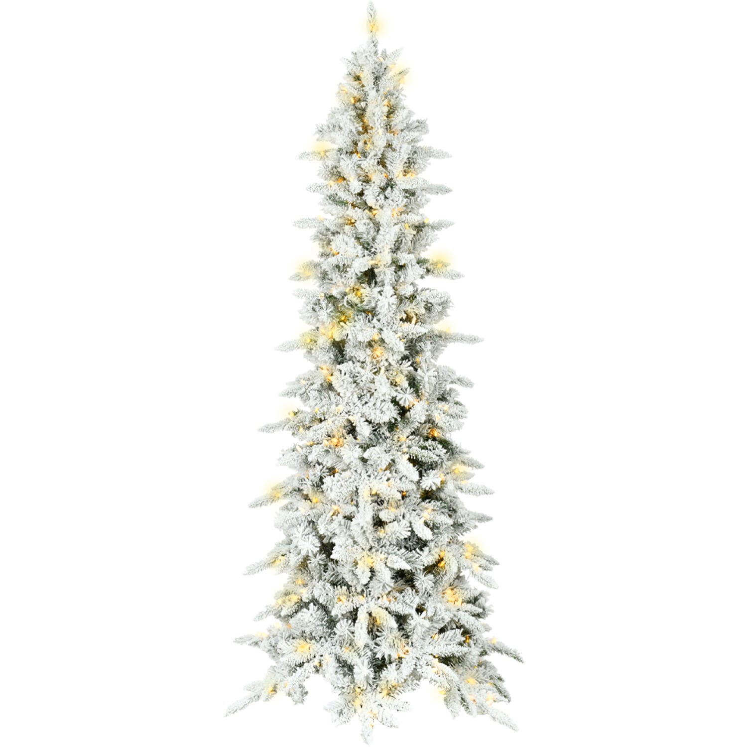 Fraser Hill Farm FFMPS065-6SN 6.5-ft Mountain pine Pre-lit Slim Flocked White Artificial Christmas Tree with Multicolor LED Lights
