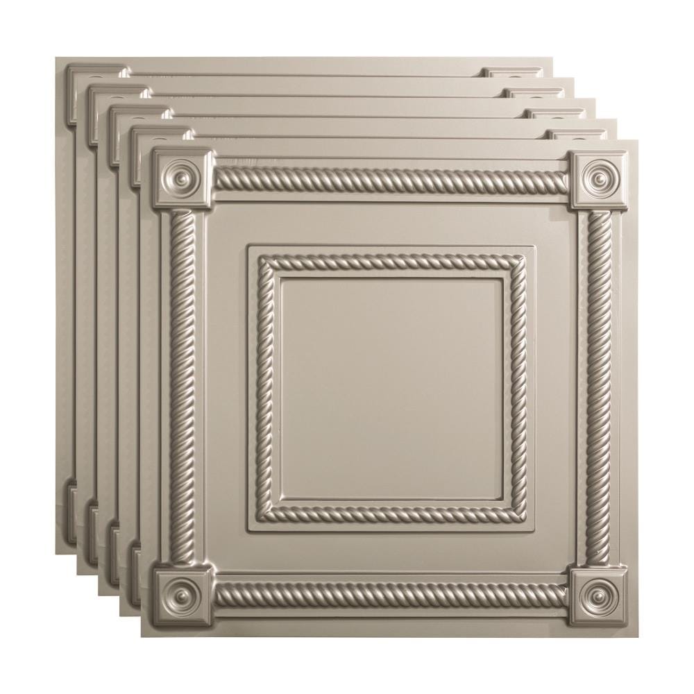Fasade PL6109 2-ft x 2-ft Coffer Argent Silver PVC Drop Ceiling Tile ( 5 -Pack, 20-Sq. Feet / Case )