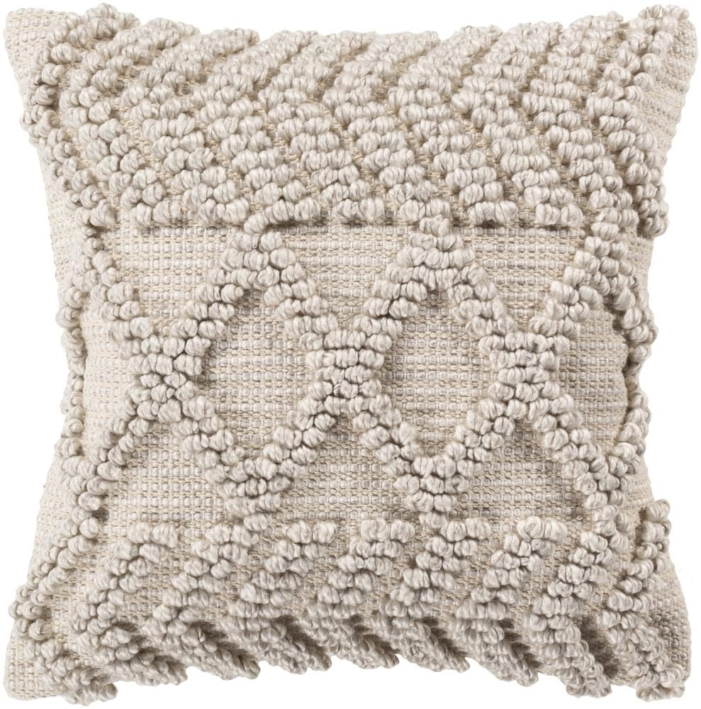 Anders 22" x 22" Khaki Embroidered Cotton Blend Throw Pillow
