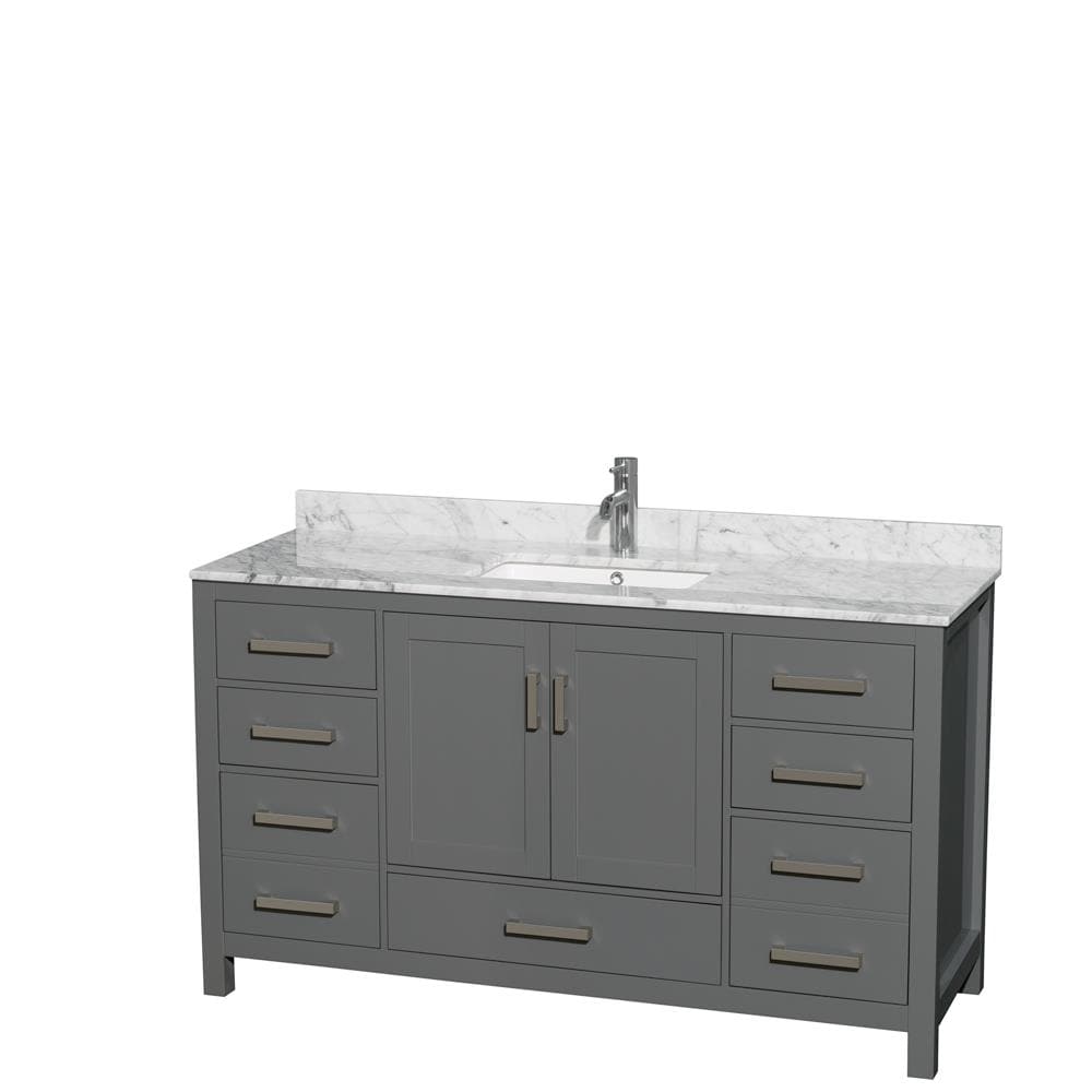 Wyndham Collection WCS141460SKGCMUNSMXX Sheffield 60-in Dark Gray with Brushed Chrome Trim Undermount Single sink Bathroom Vanity with White Carrara Marble Natural marble Top