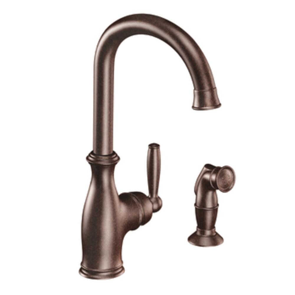 Moen Brantford Oil Rubbed Bronze 1 Handle Deck Mount High Arc Handle Kitchen Faucet Deck Plate Included In The Kitchen Faucets Department At Lowes Com