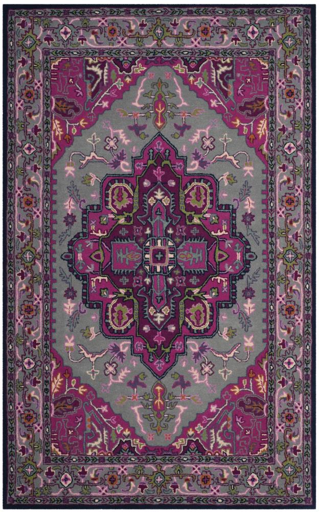Safavieh BLG541B-5 Bellagio Elche 5 x 8 (ft) Tufted Wool Gray/Pink Rectangular Indoor Floral/Botanical Oriental Area rug