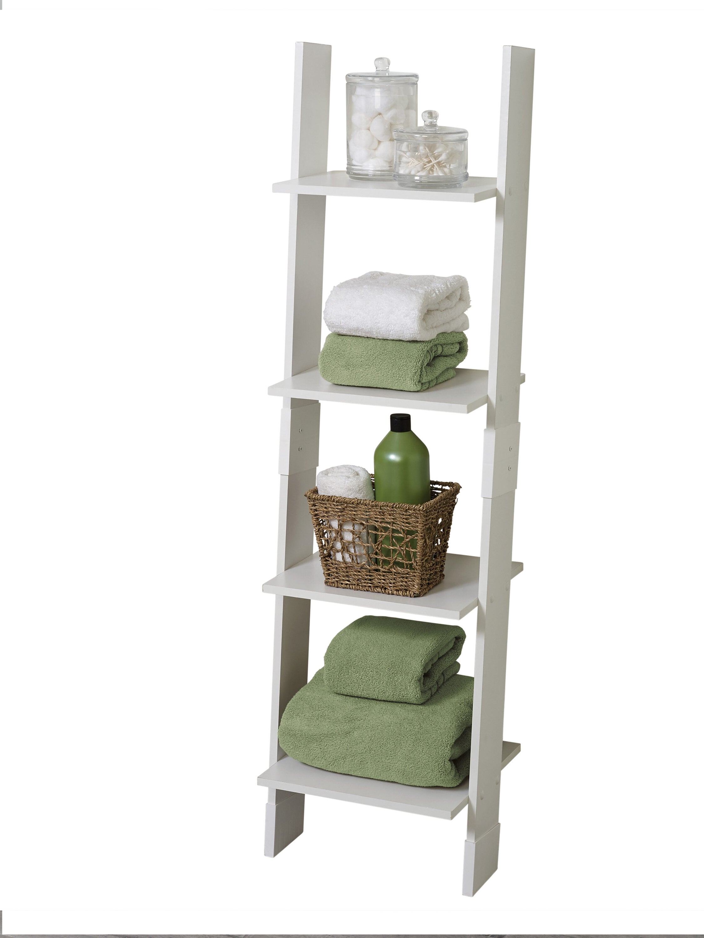Zenna Home E9438W White 4 -Tier Wood Freestanding Bathroom Shelf ( 13.5-in x 49.25-in x 11.5-in )